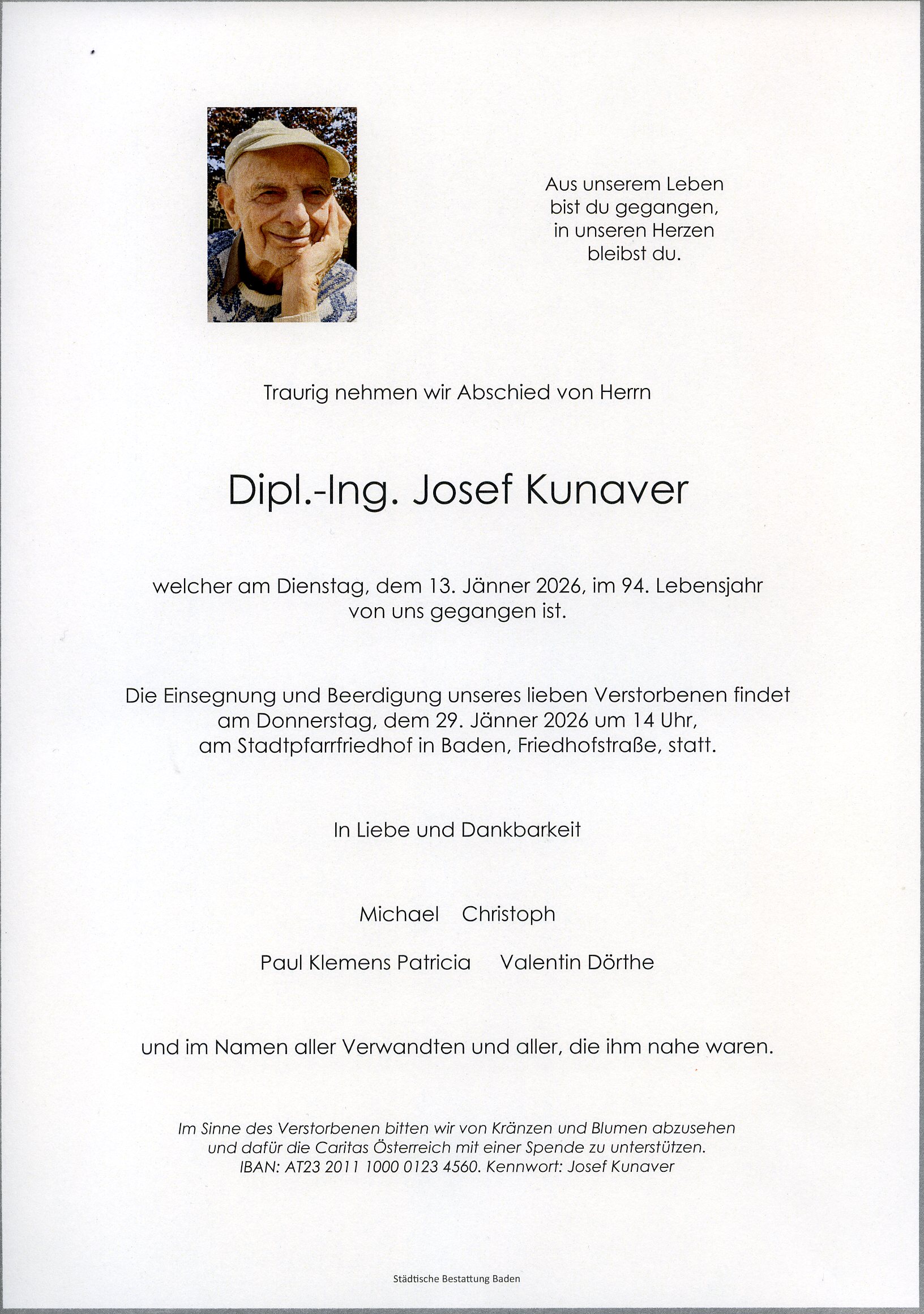 Traueranzeige von Dipl.-Ing. Josef Kunaver