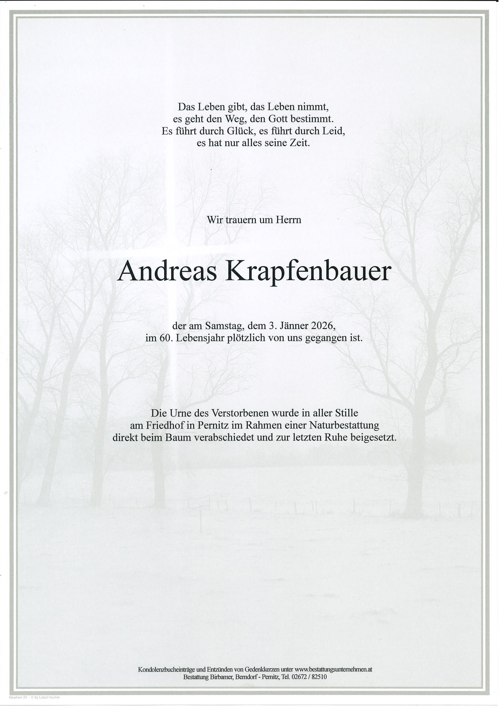 Traueranzeige von Andreas Krapfenbauer
