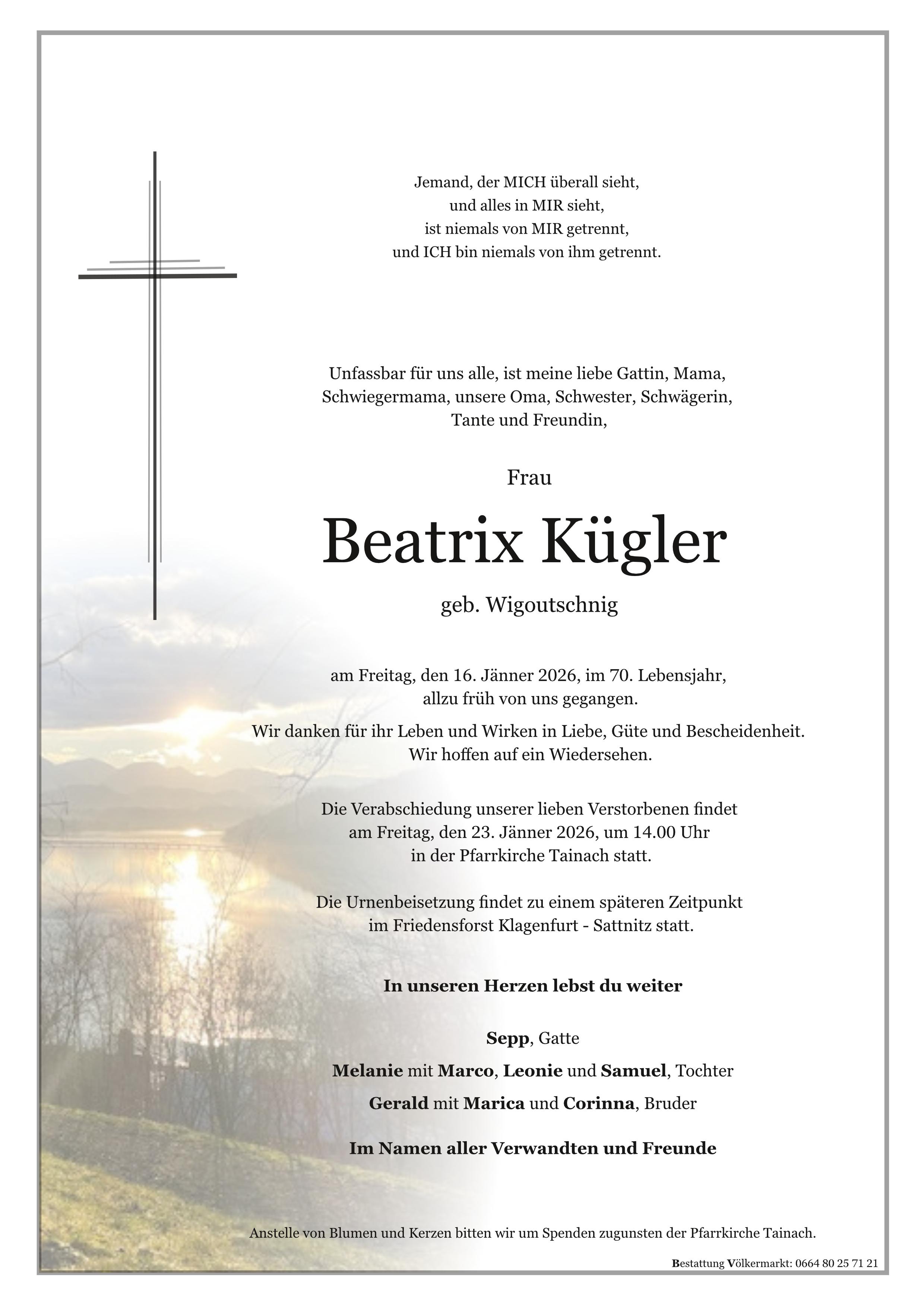 Traueranzeige von Beatrix Kügler