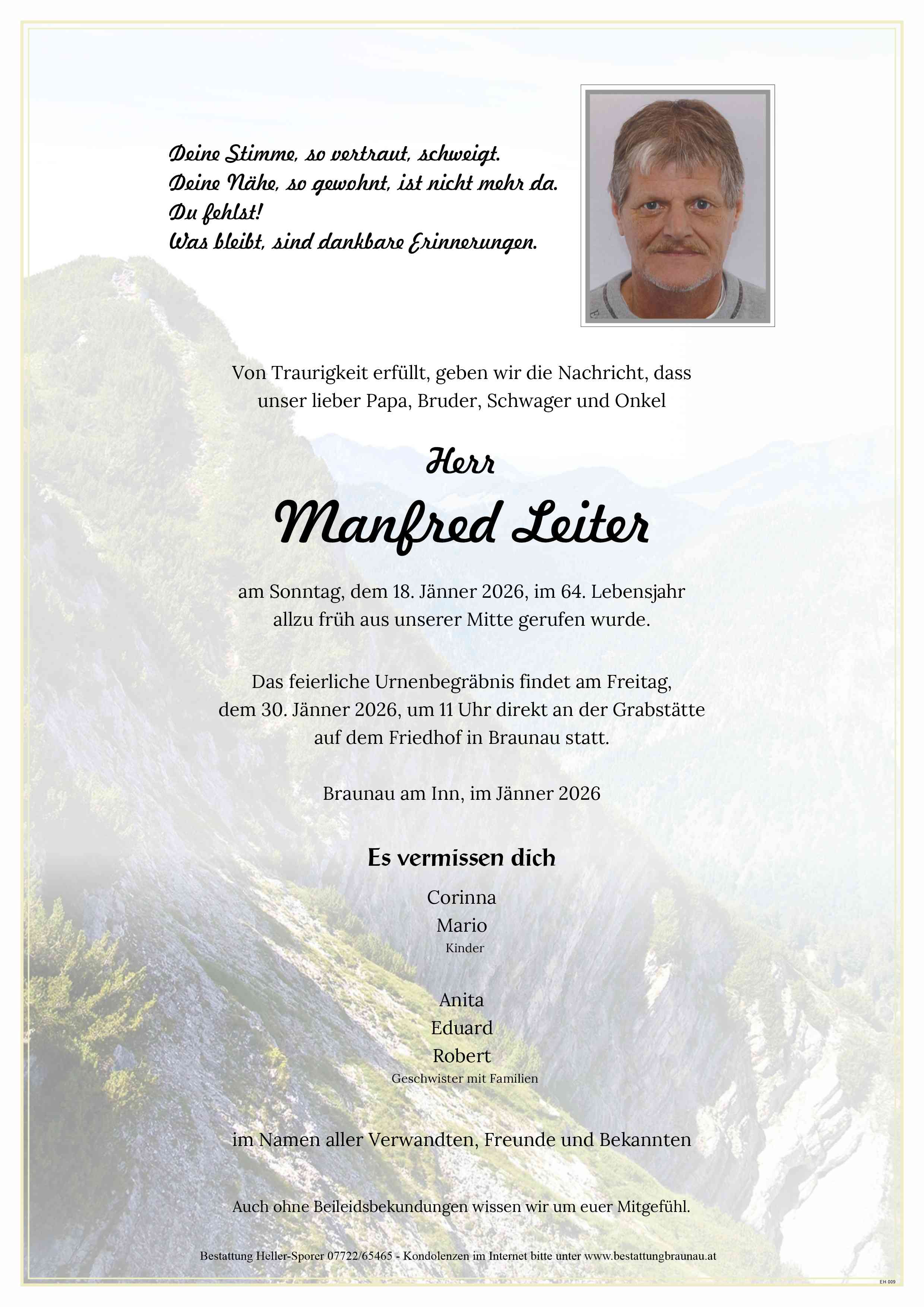 Traueranzeige von Manfred Leiter