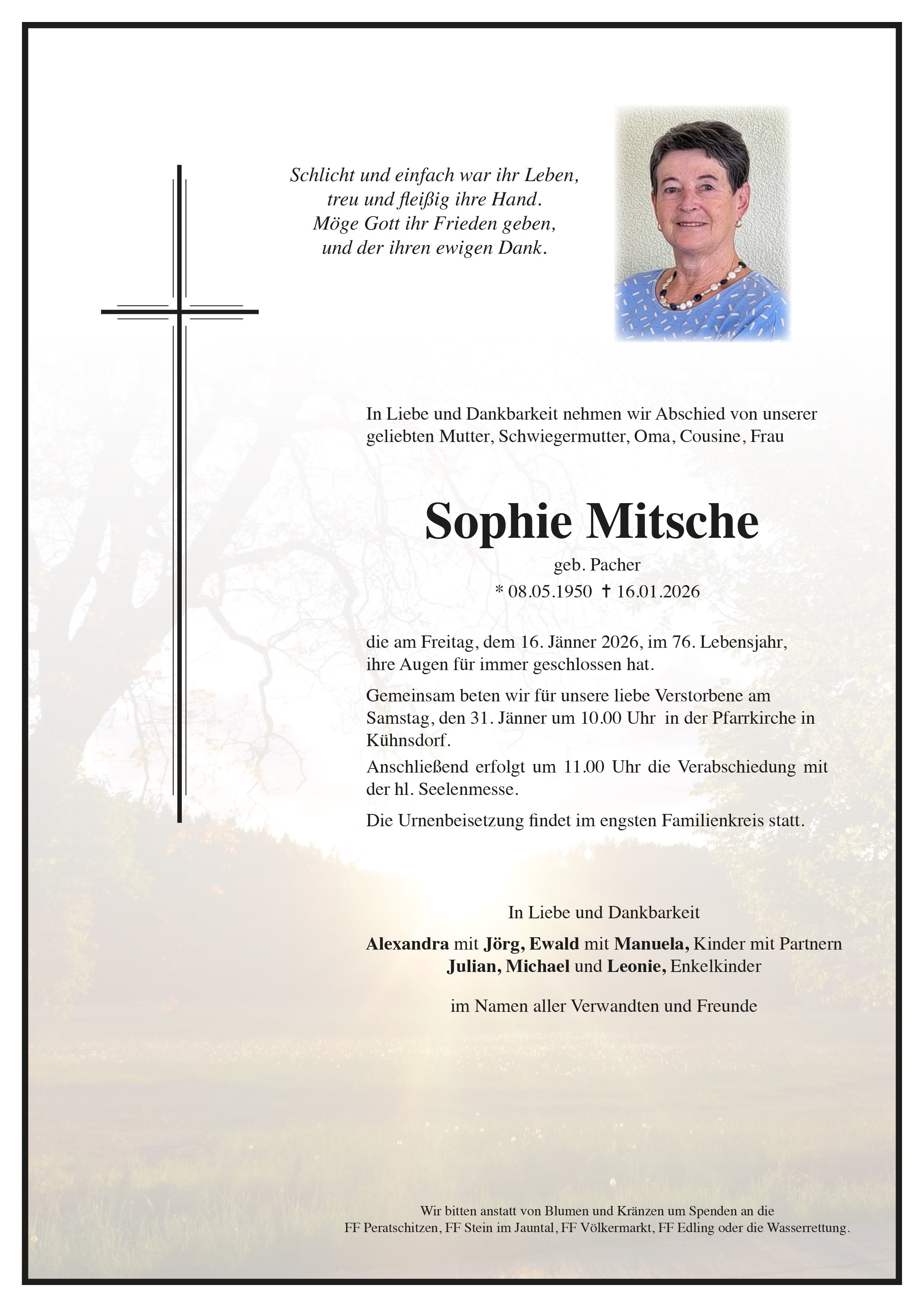 Traueranzeige von Sophie Mitsche