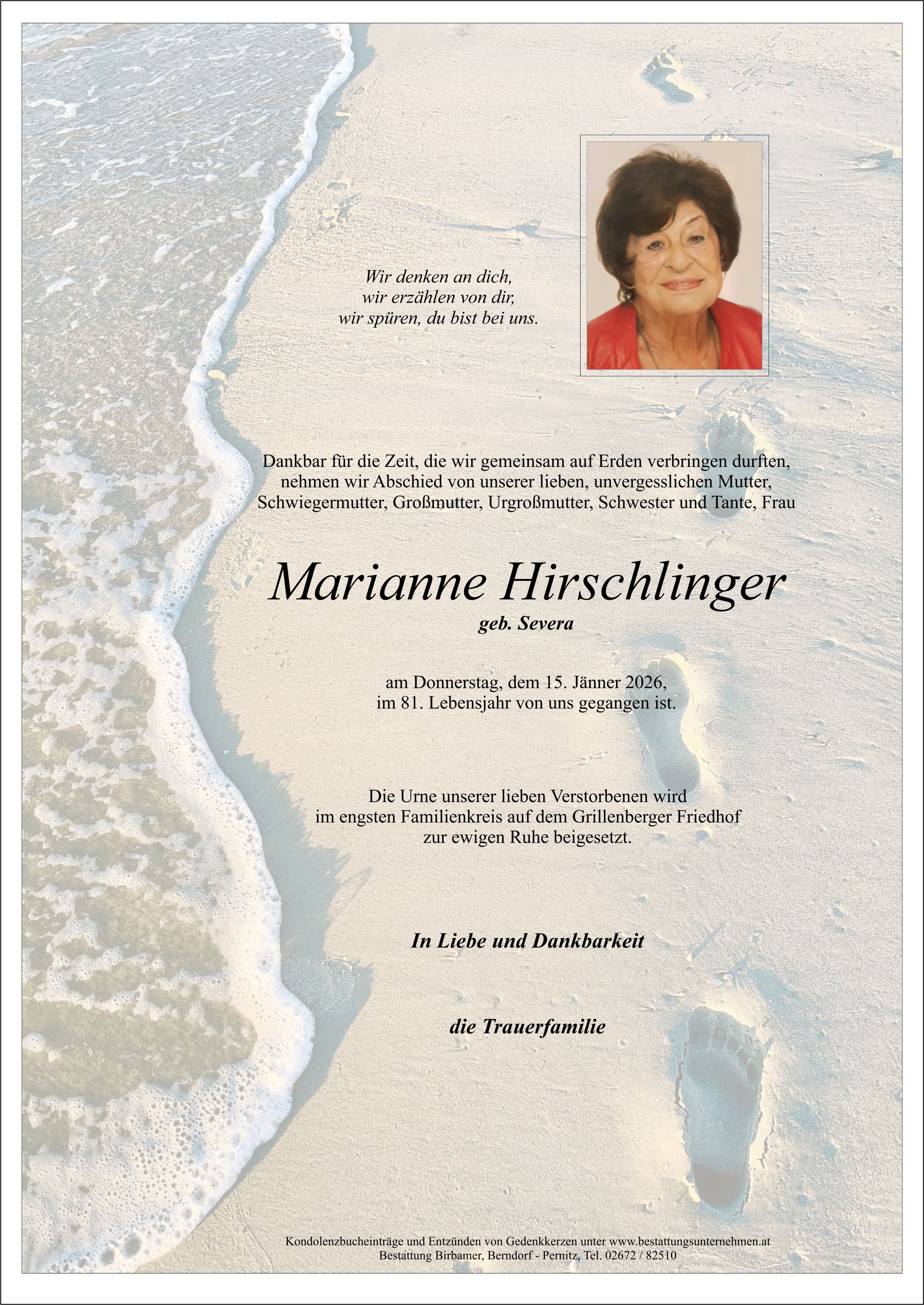 Traueranzeige von Marianne Hirschlinger