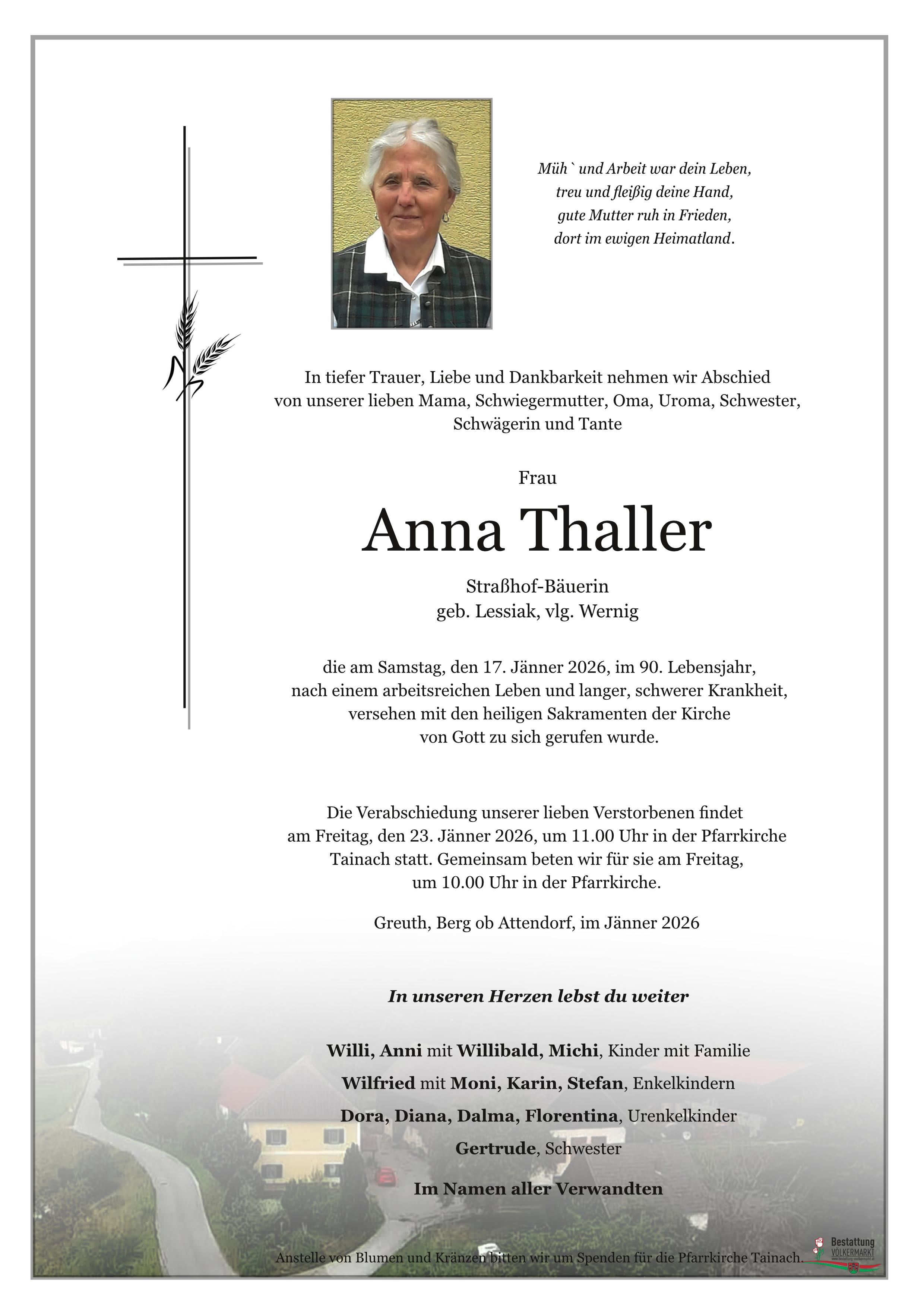 Traueranzeige von Anna Thaller