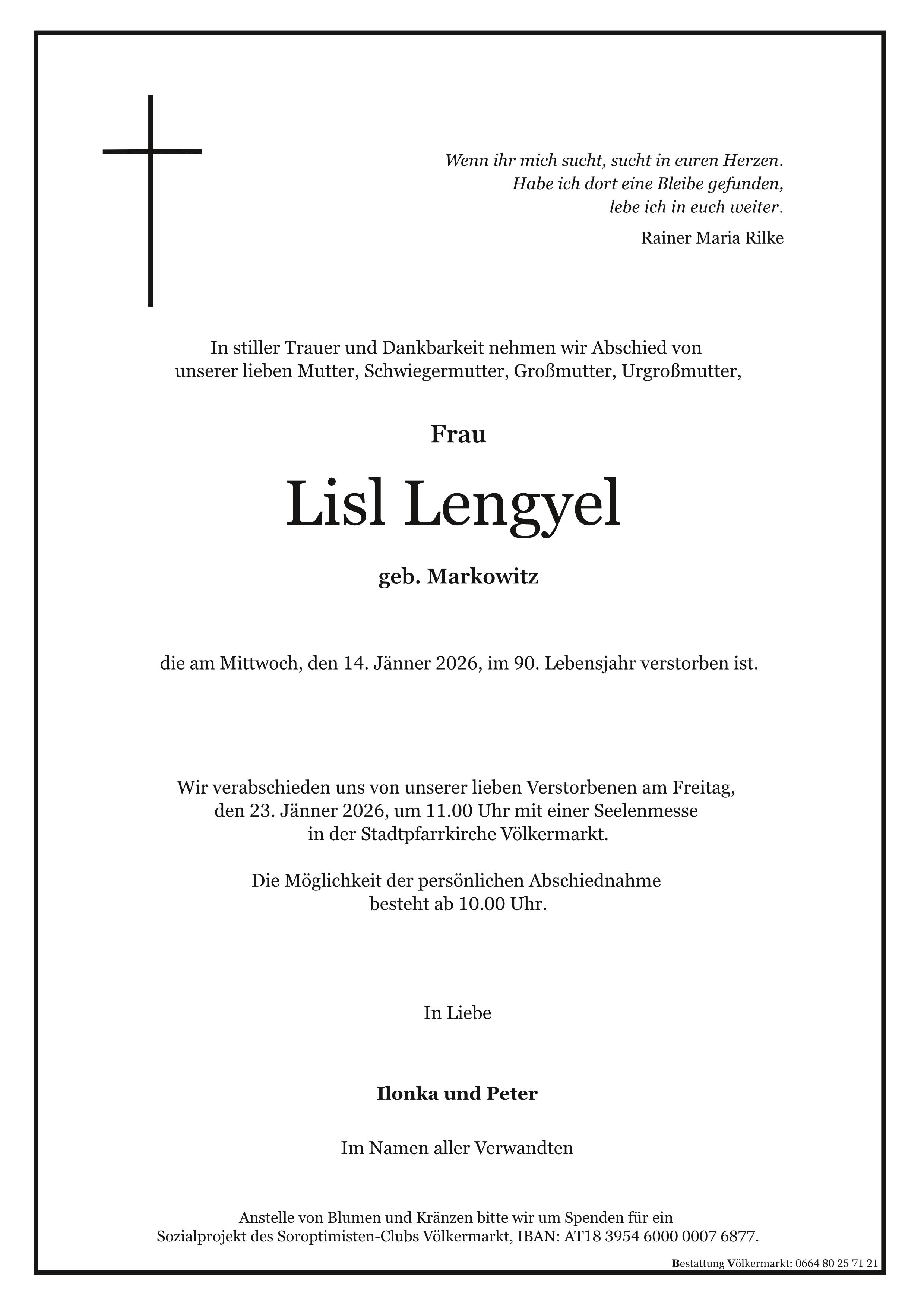 Traueranzeige von Lisl Lengyel