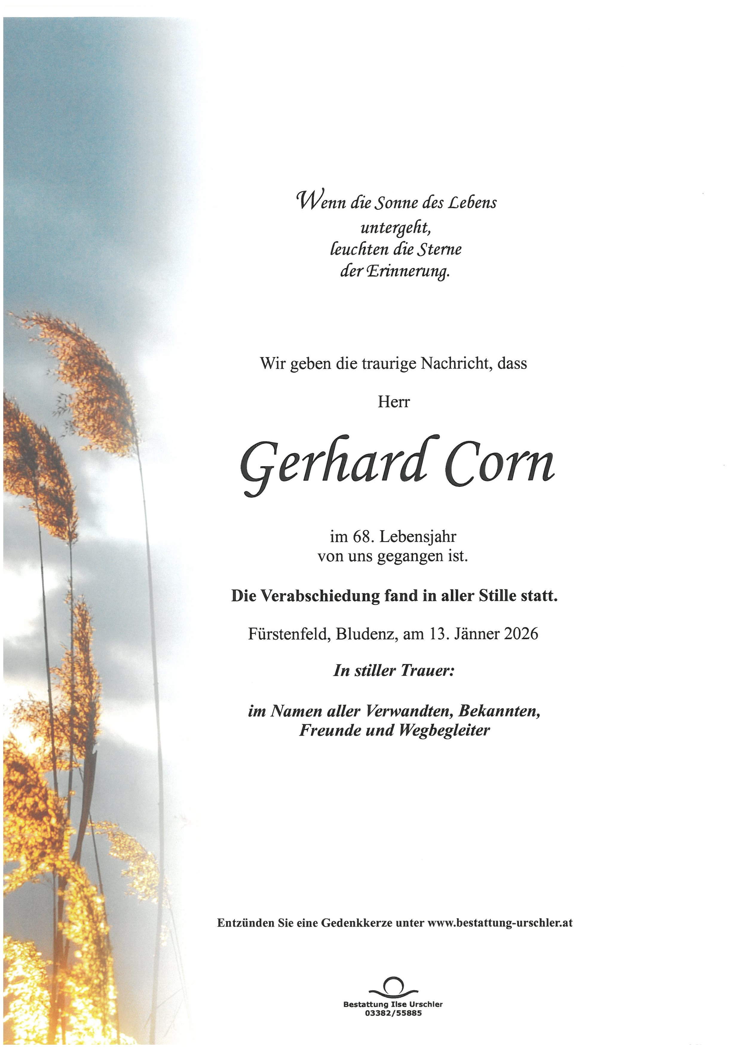 Traueranzeige von Gerhard Corn