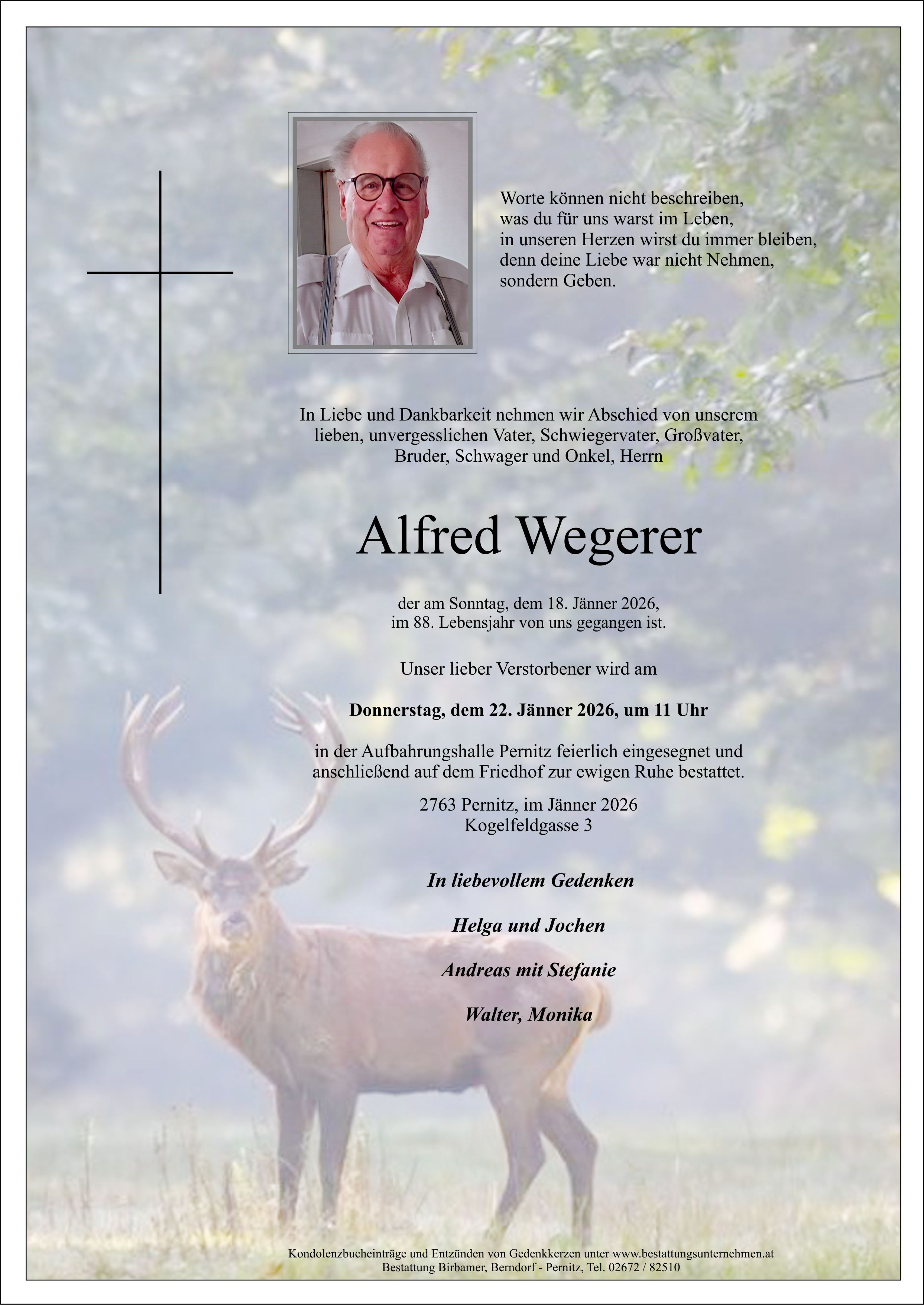Traueranzeige von Alfred Wegerer