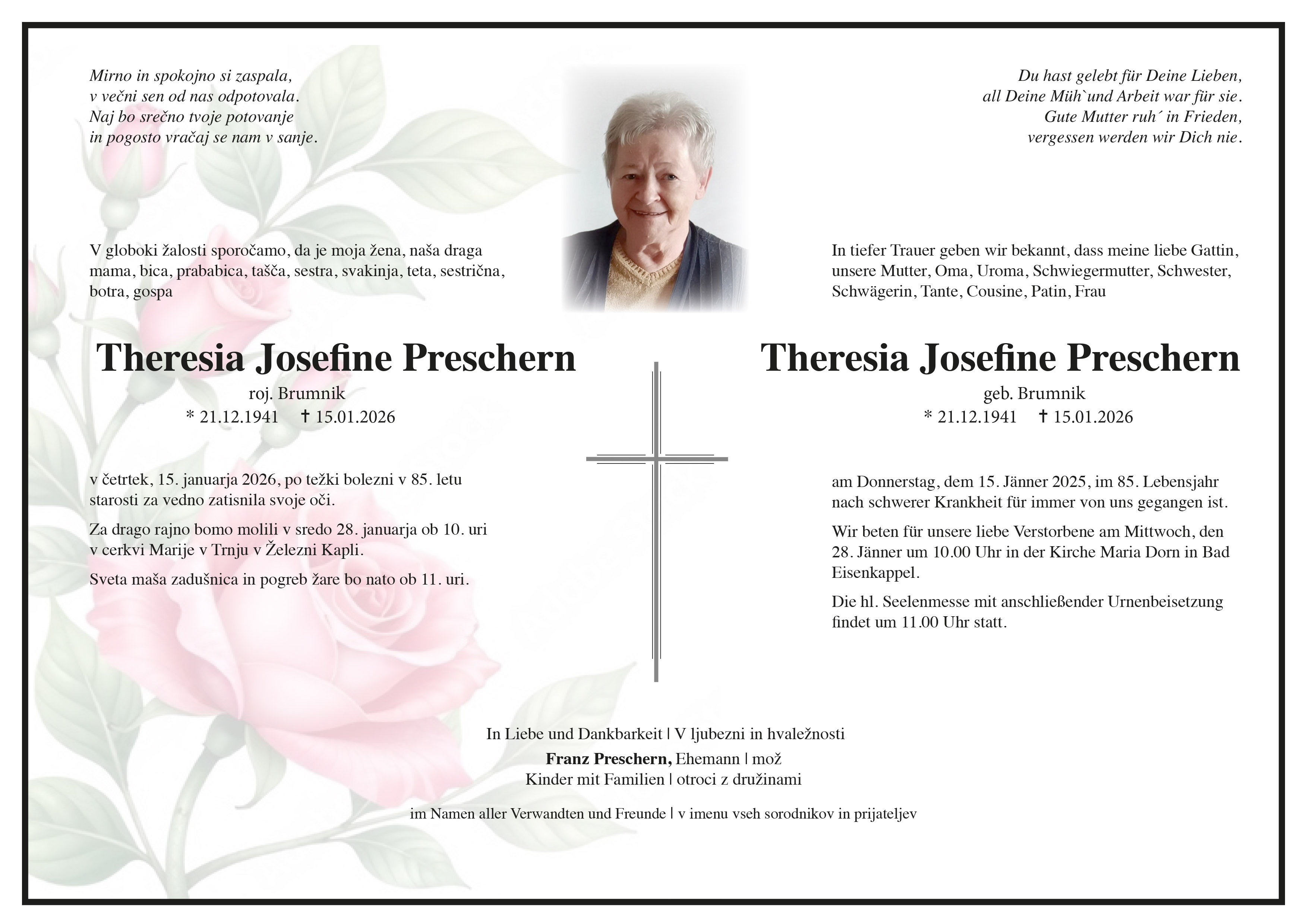 Traueranzeige von Theresia Josefine Preschern