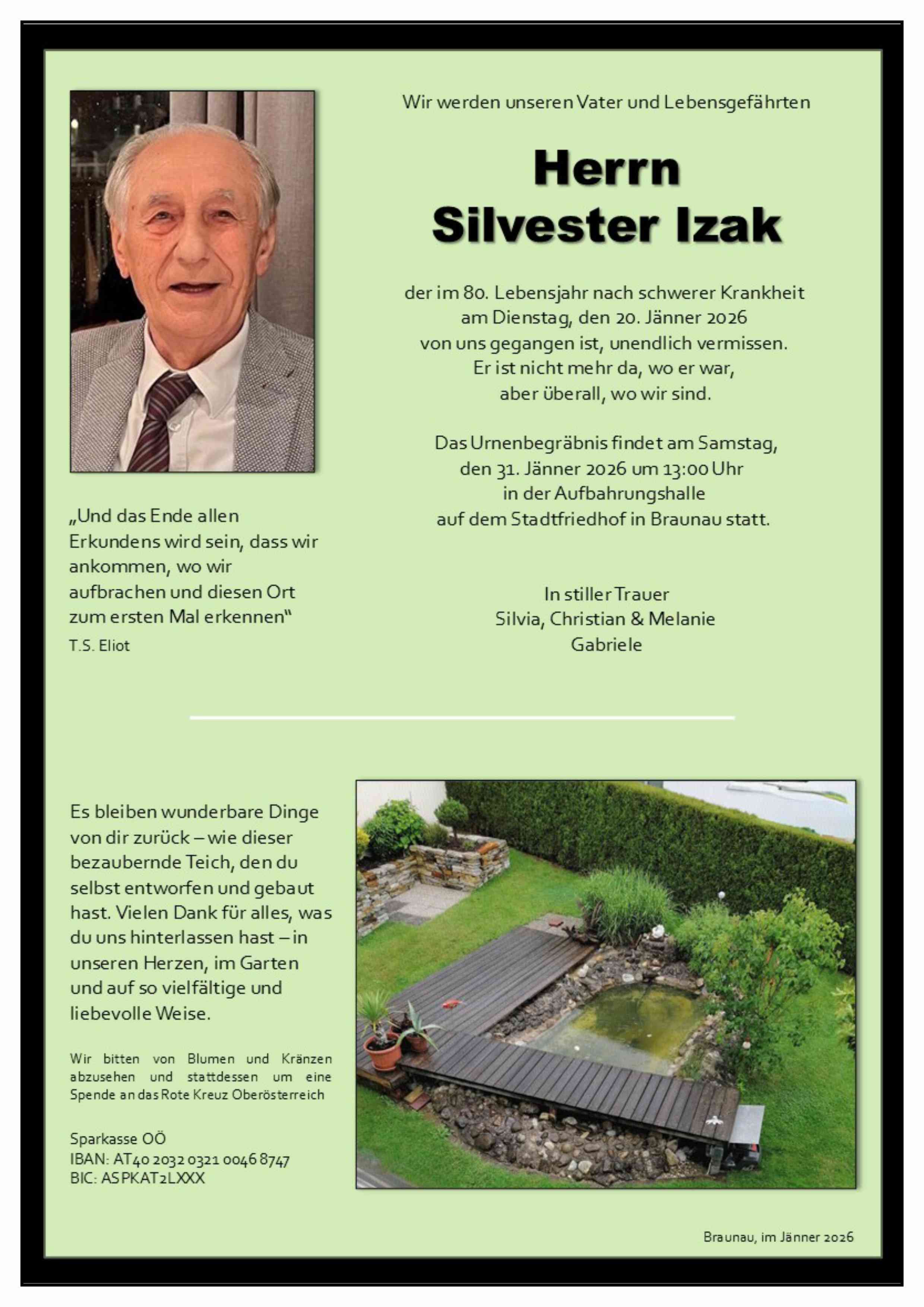 Traueranzeige von Silvester Izak