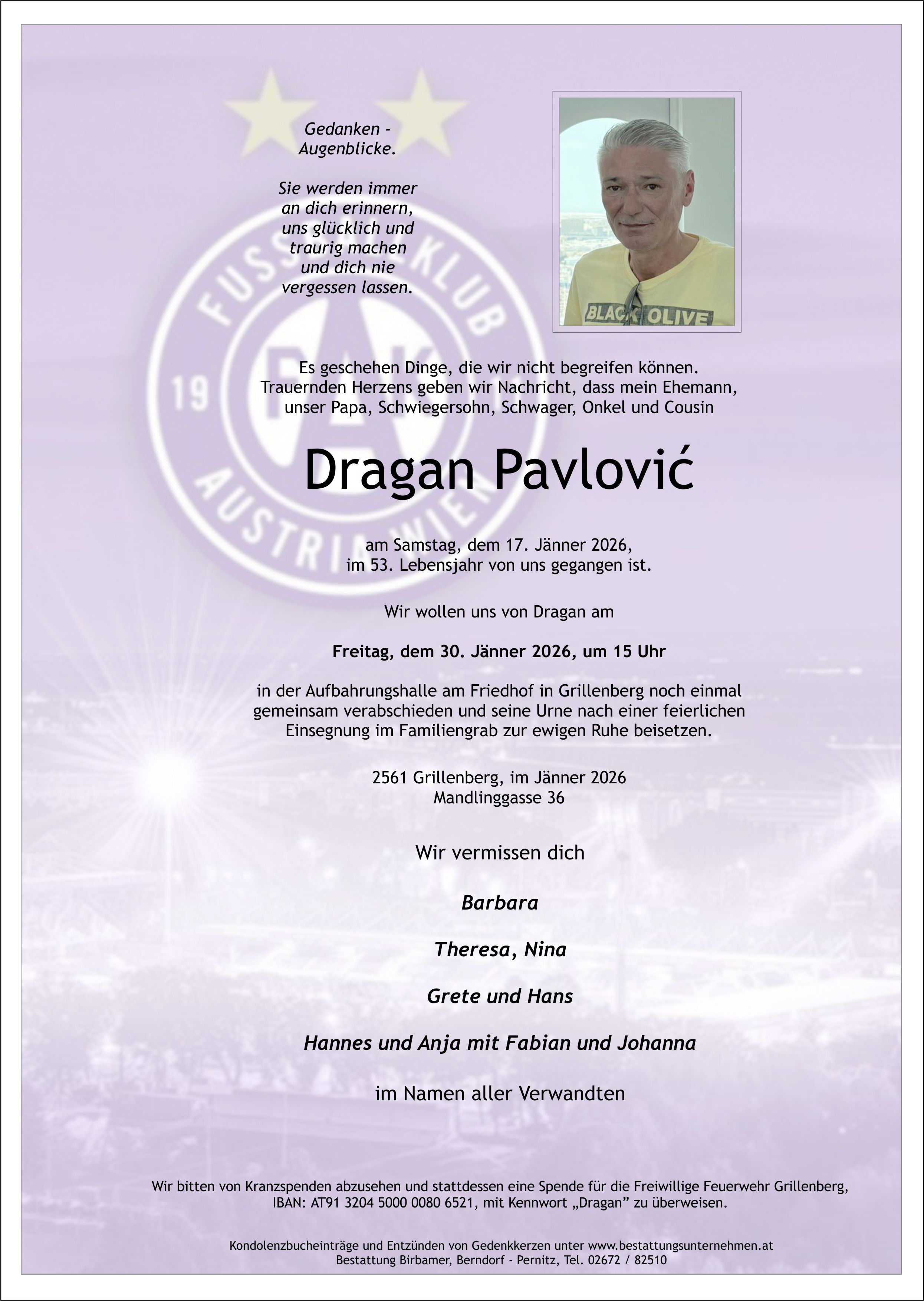 Traueranzeige von Dragan Pavlovic