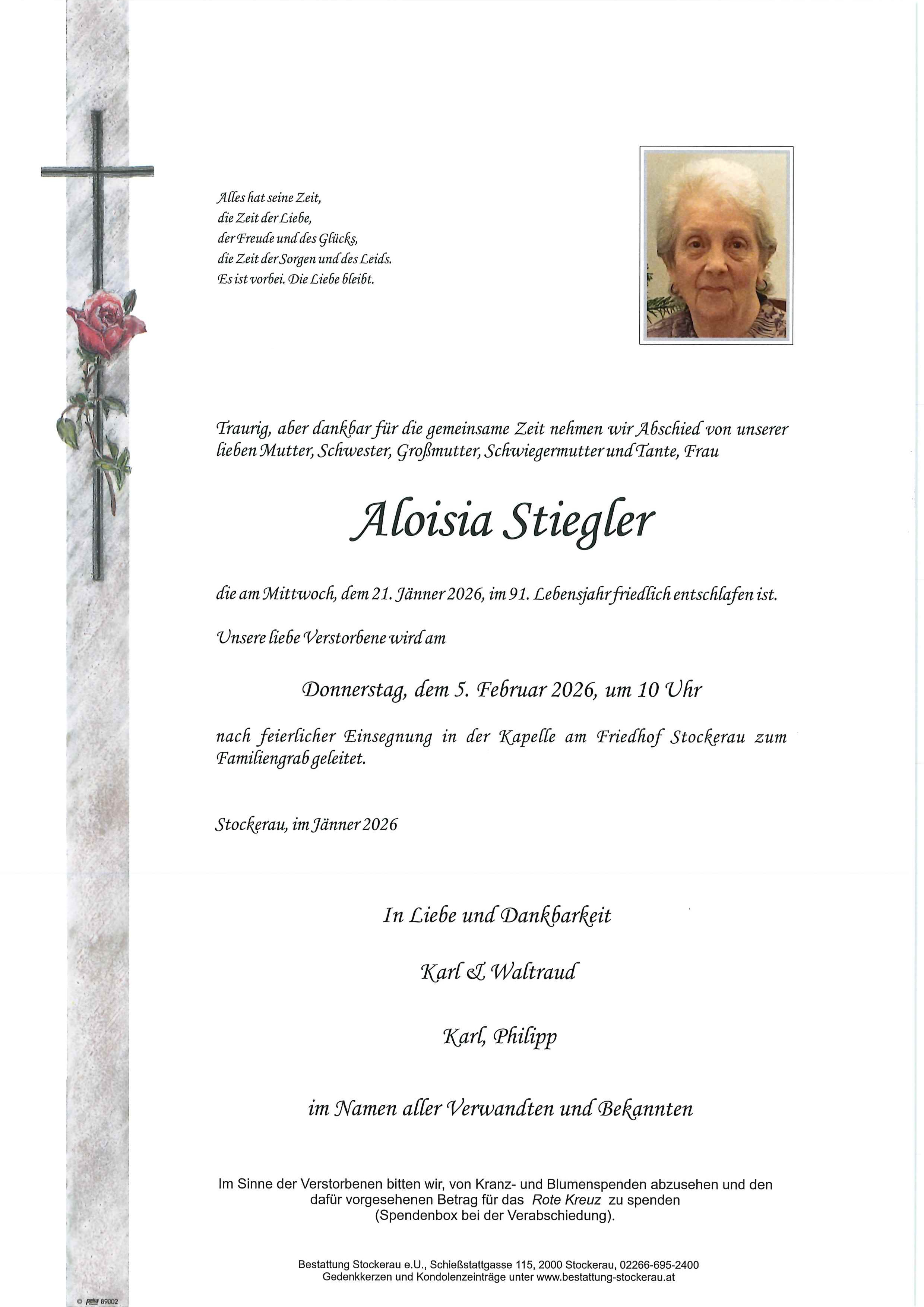 Traueranzeige von Aloisia Stiegler
