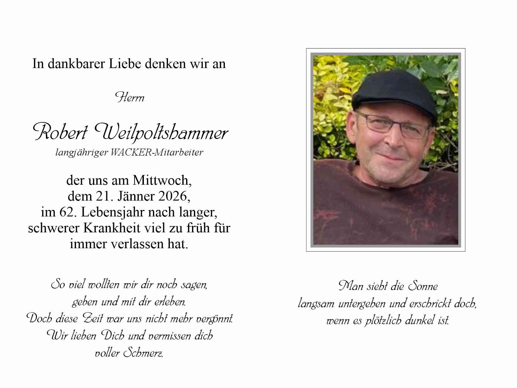 Traueranzeige von Robert Weilpoltshammer