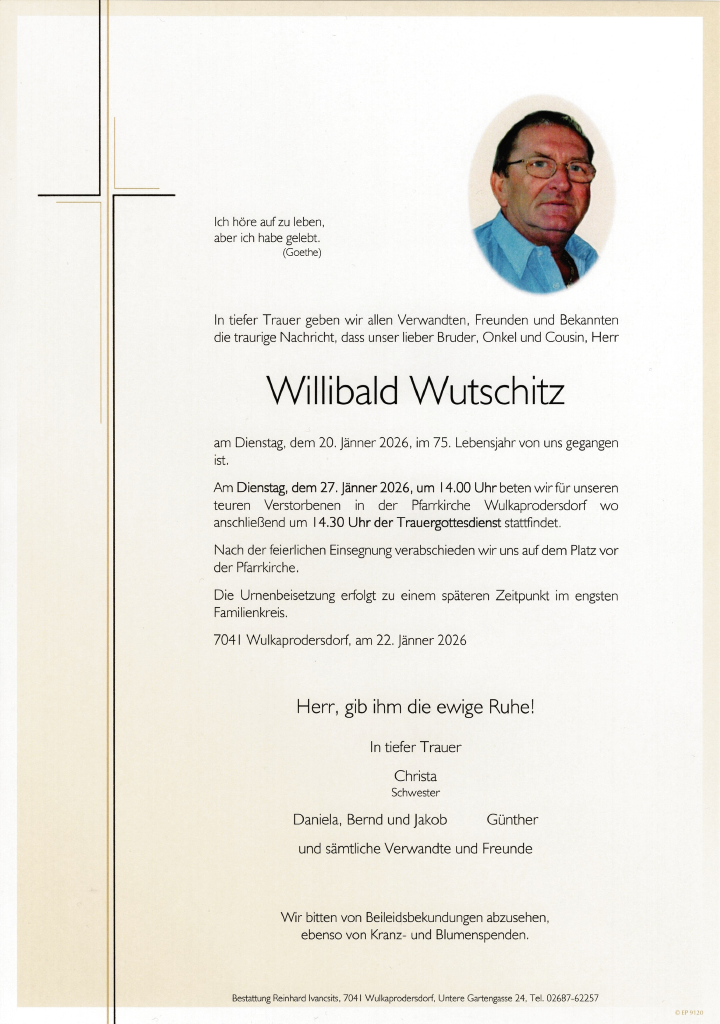 Traueranzeige von Willibald Wutschitz