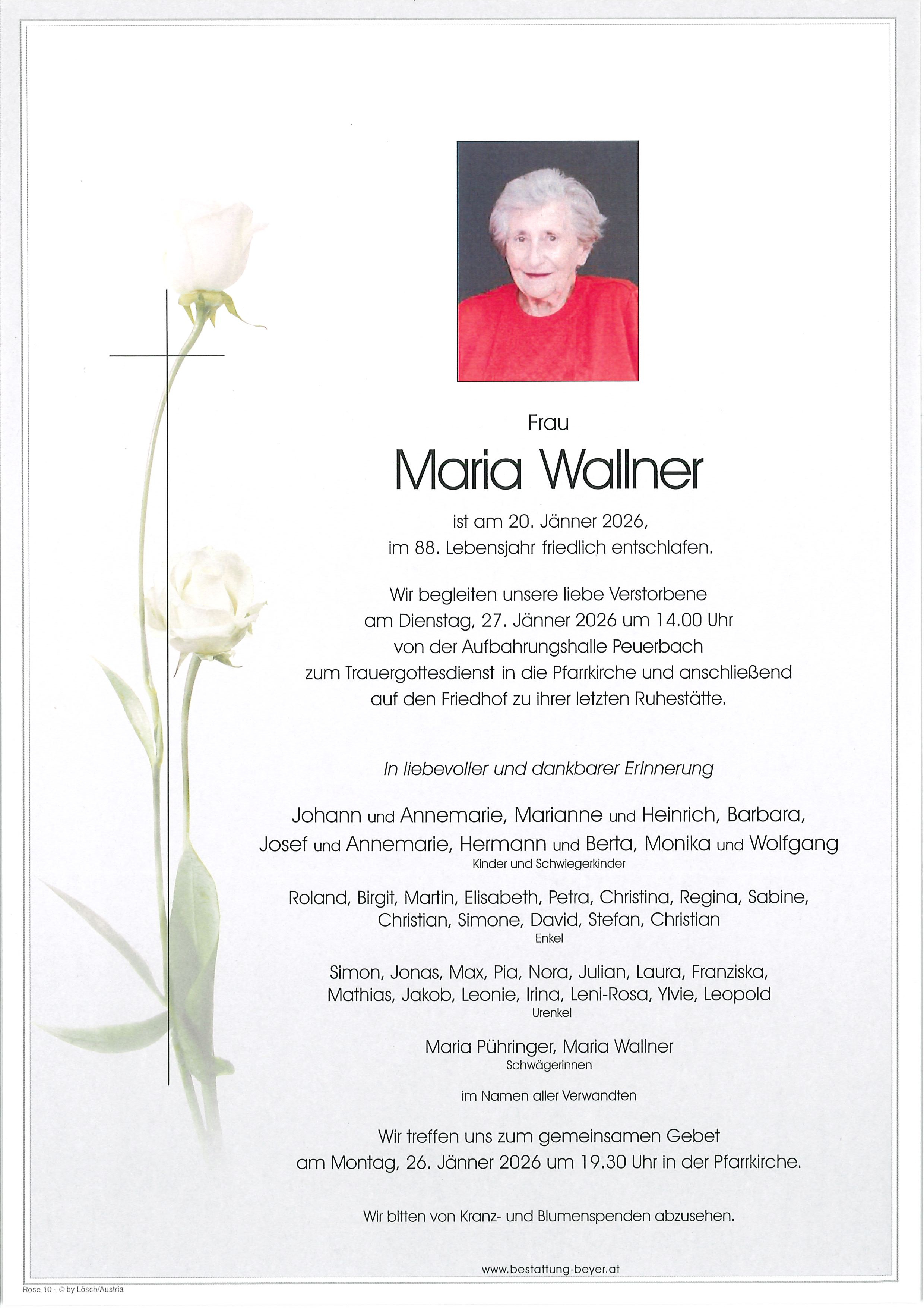 Traueranzeige von Maria Wallner