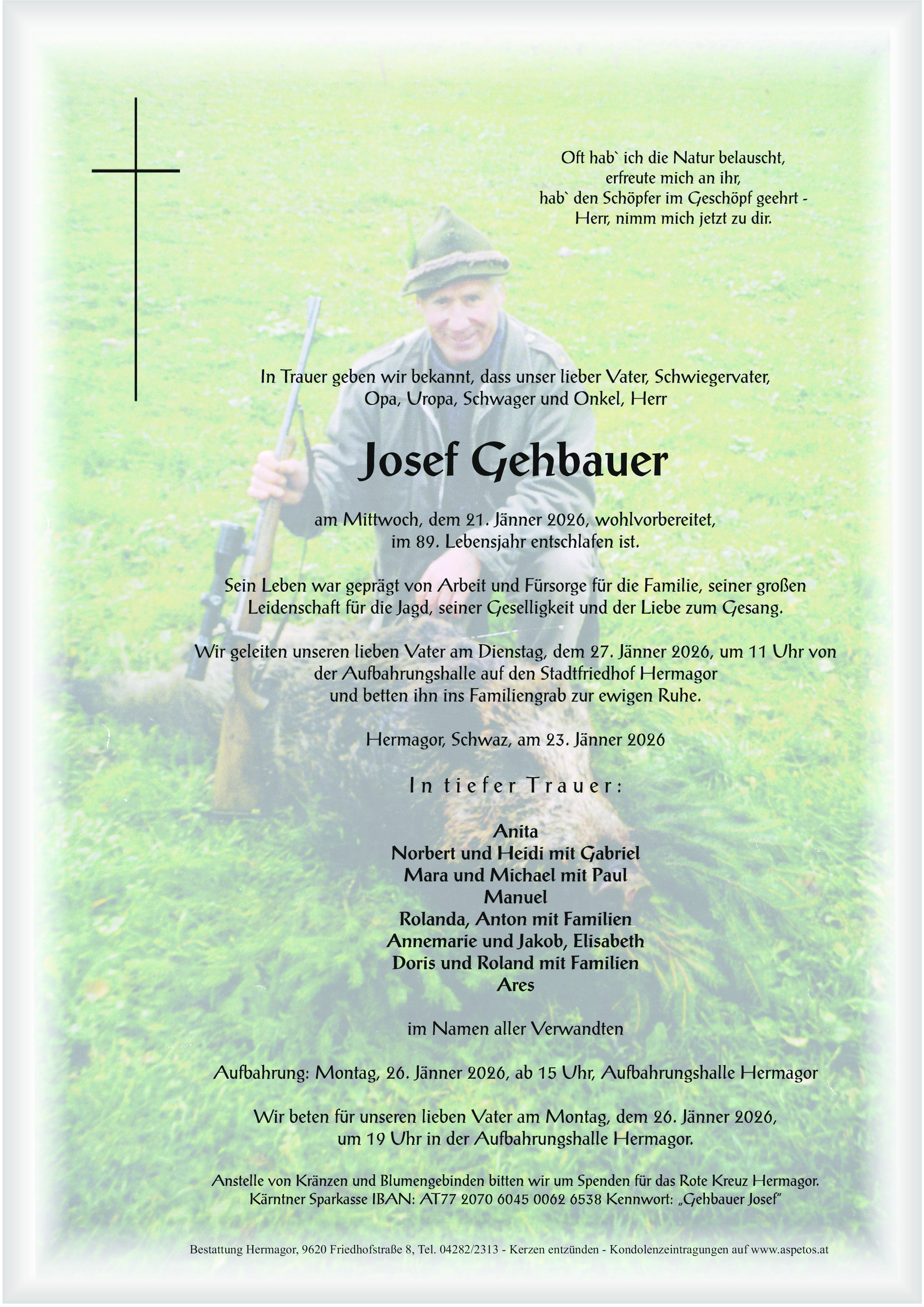 Traueranzeige von Josef Gehbauer