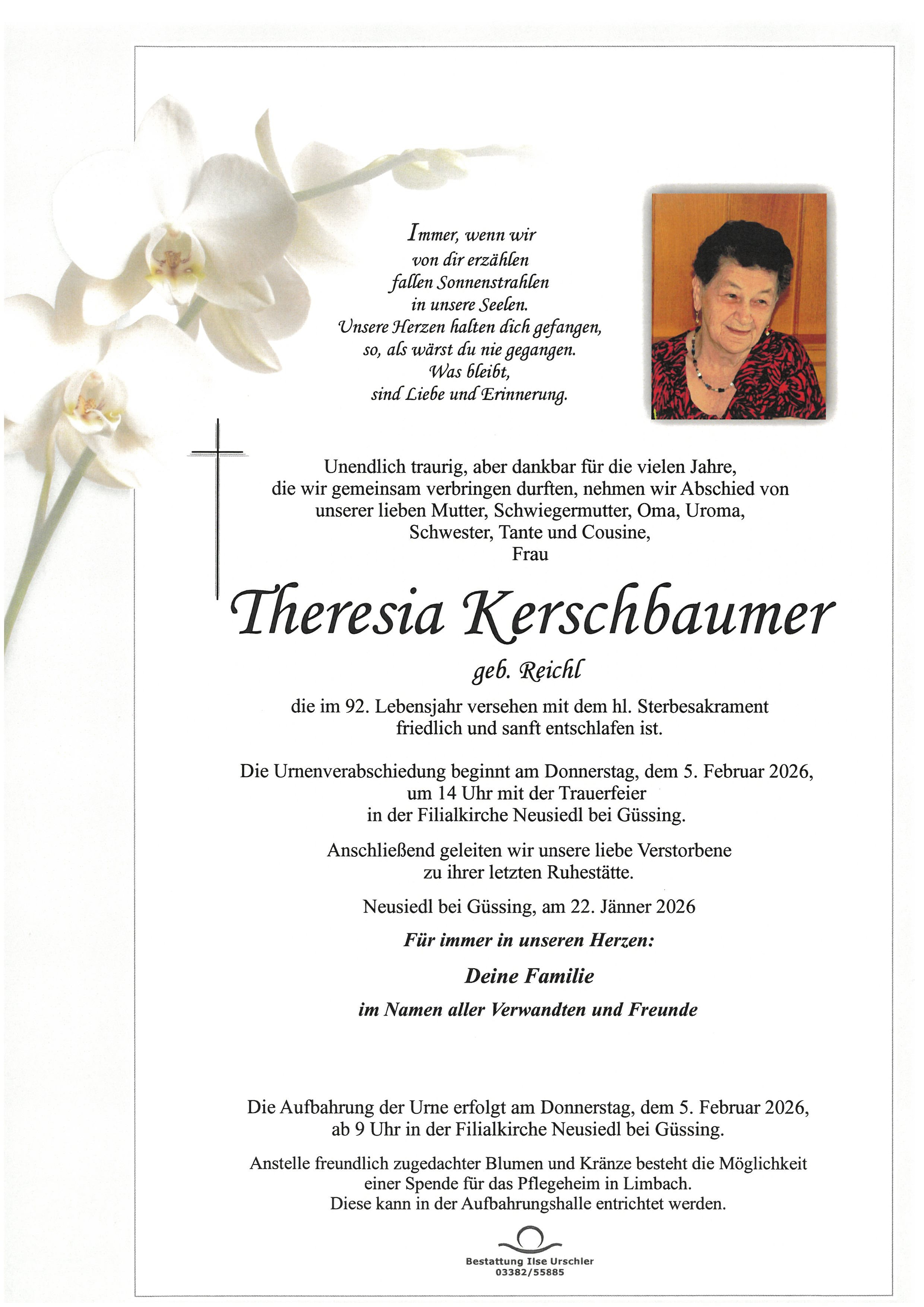 Traueranzeige von Theresia Kerschbaumer