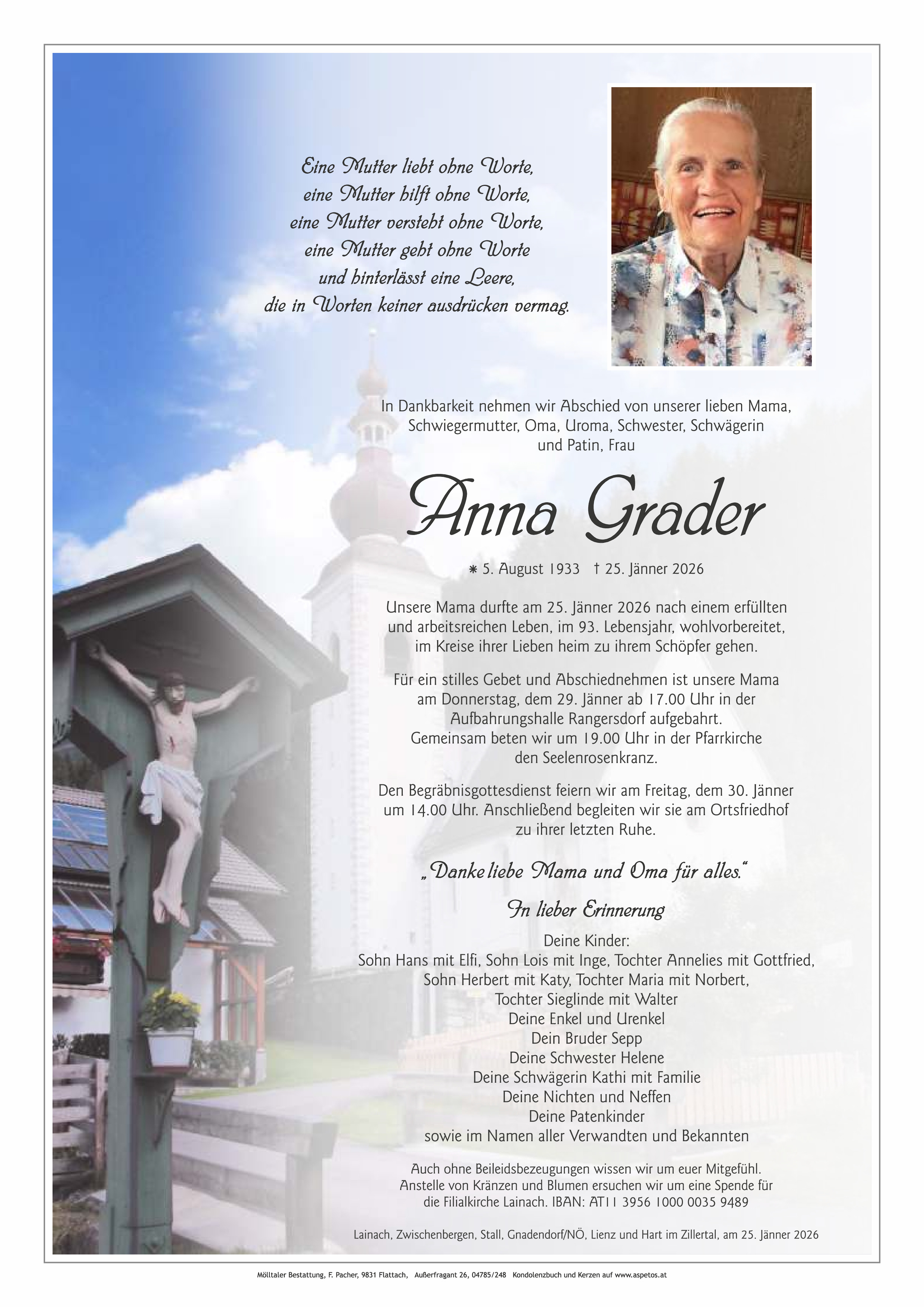 Traueranzeige von Anna Grader