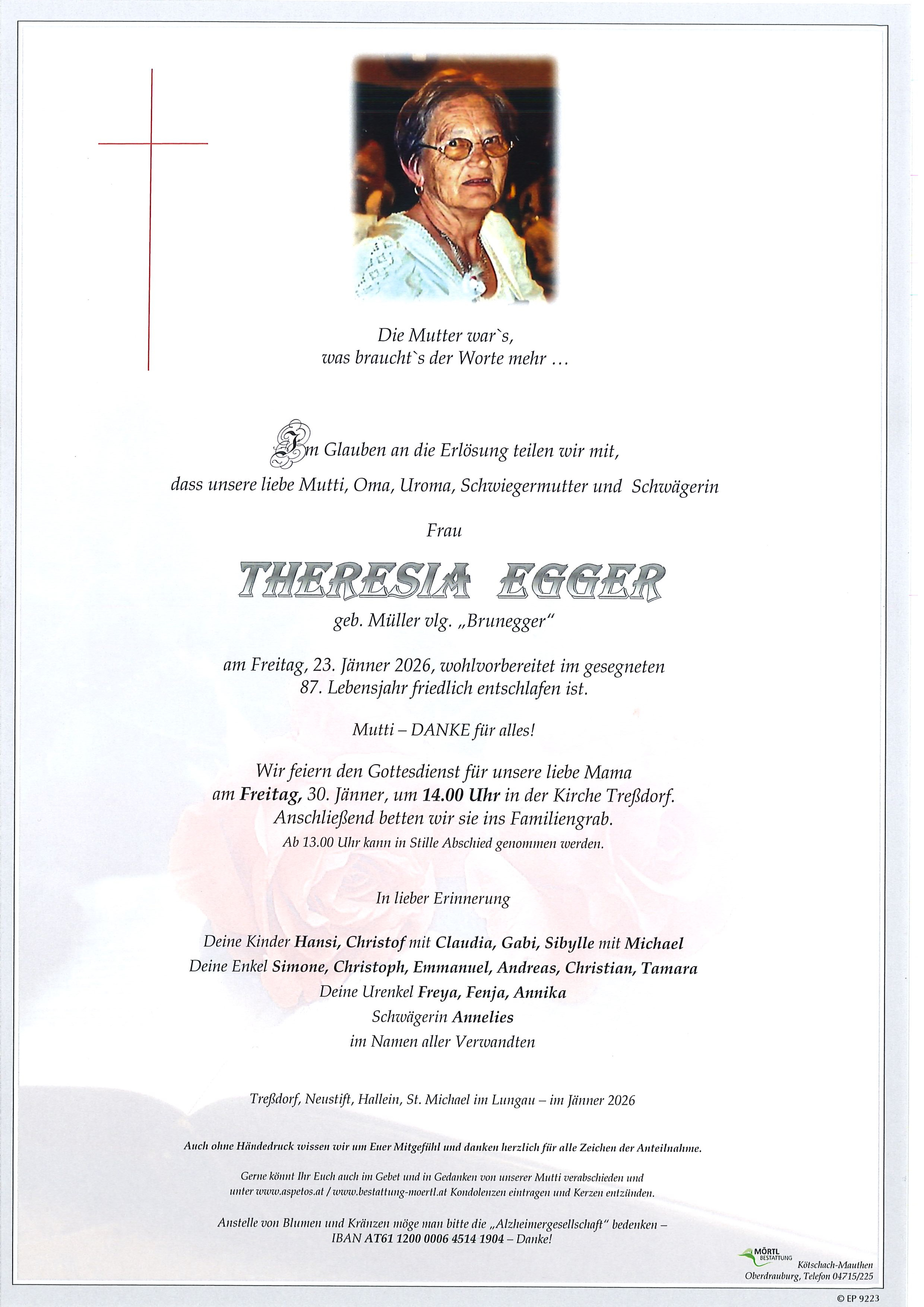 Traueranzeige von Theresia Egger