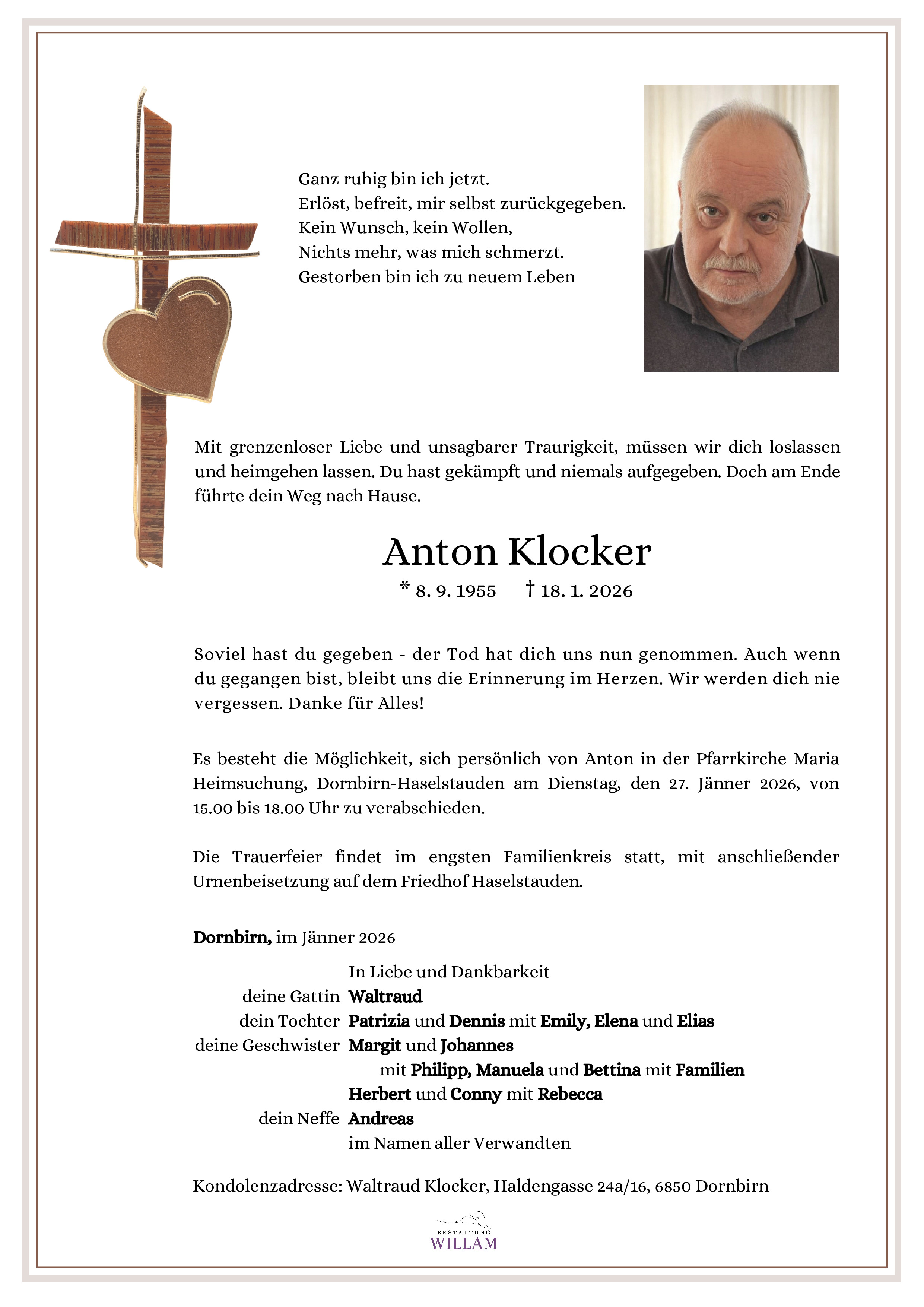 Traueranzeige von Anton Klocker