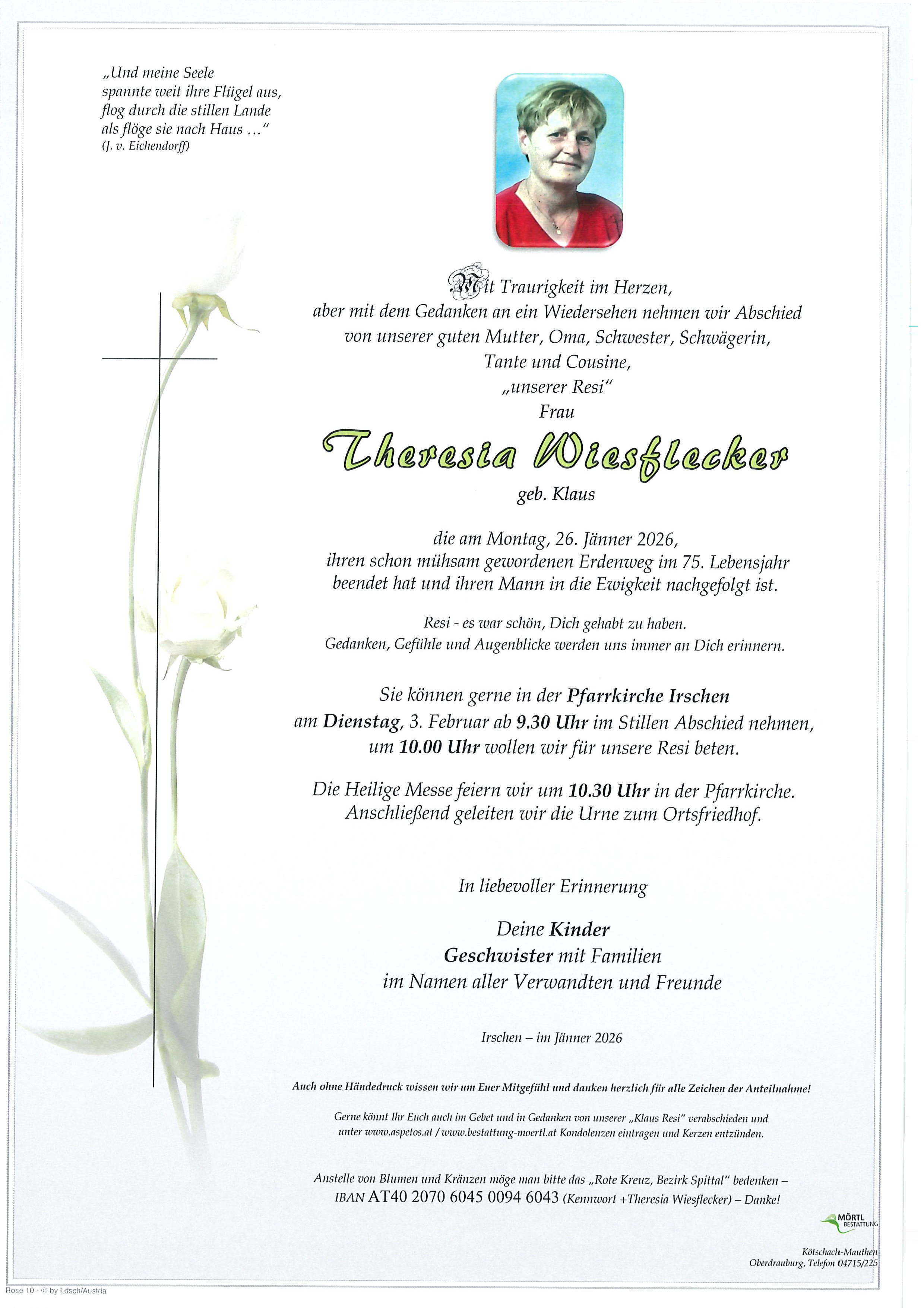 Traueranzeige von Theresia Wiesflecker