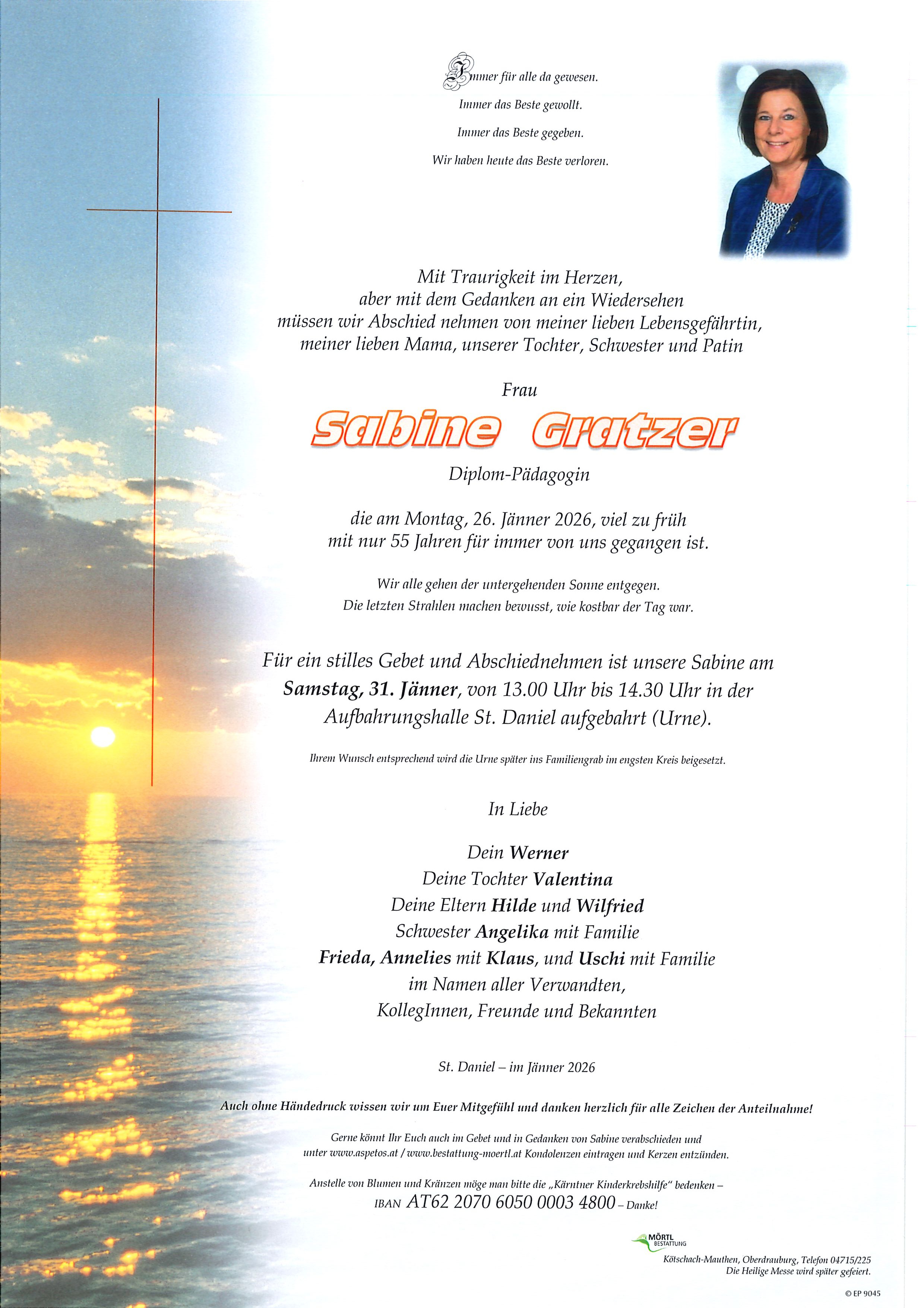 Traueranzeige von Sabine Gratzer