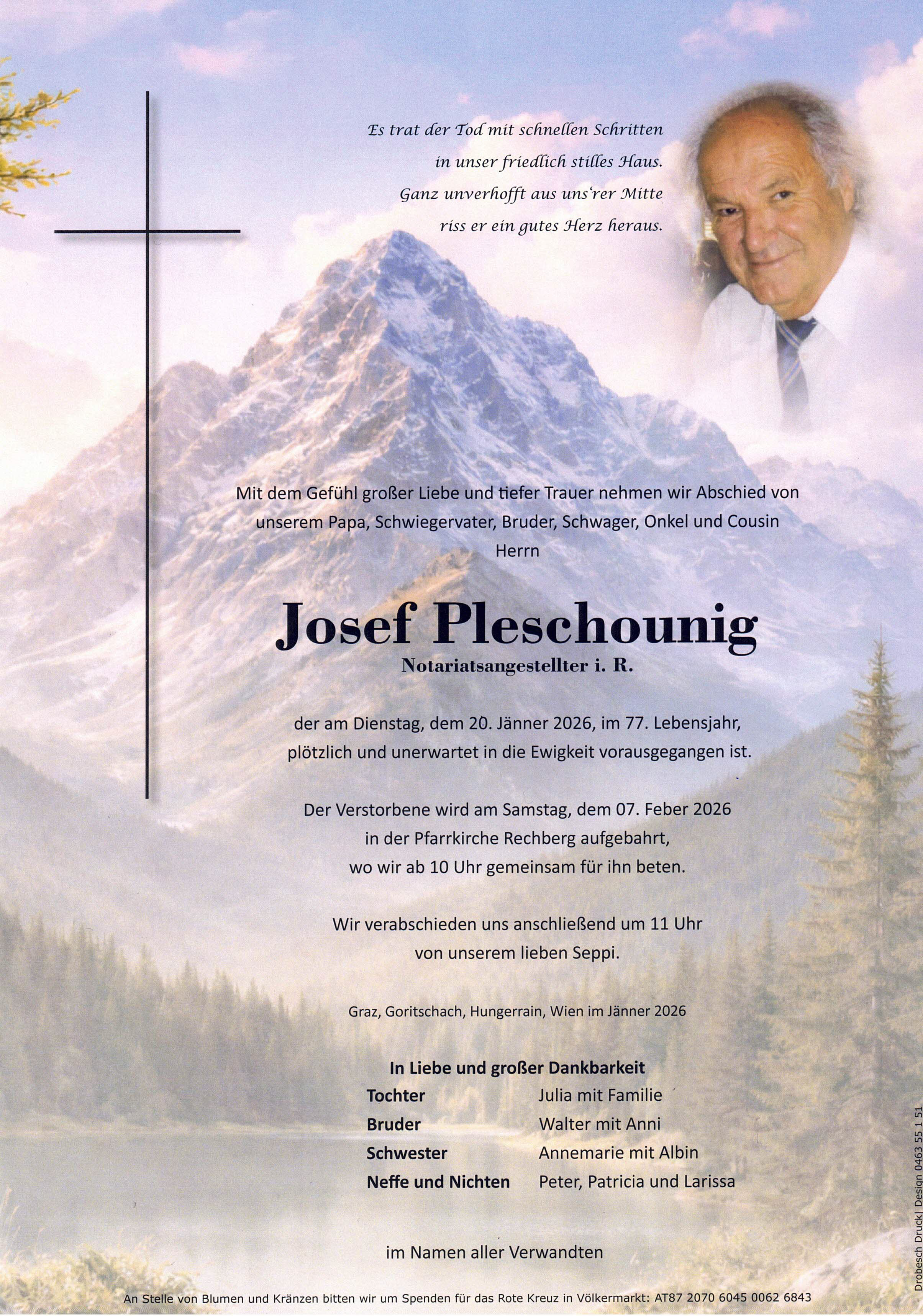 Traueranzeige von Josef Pleschounig