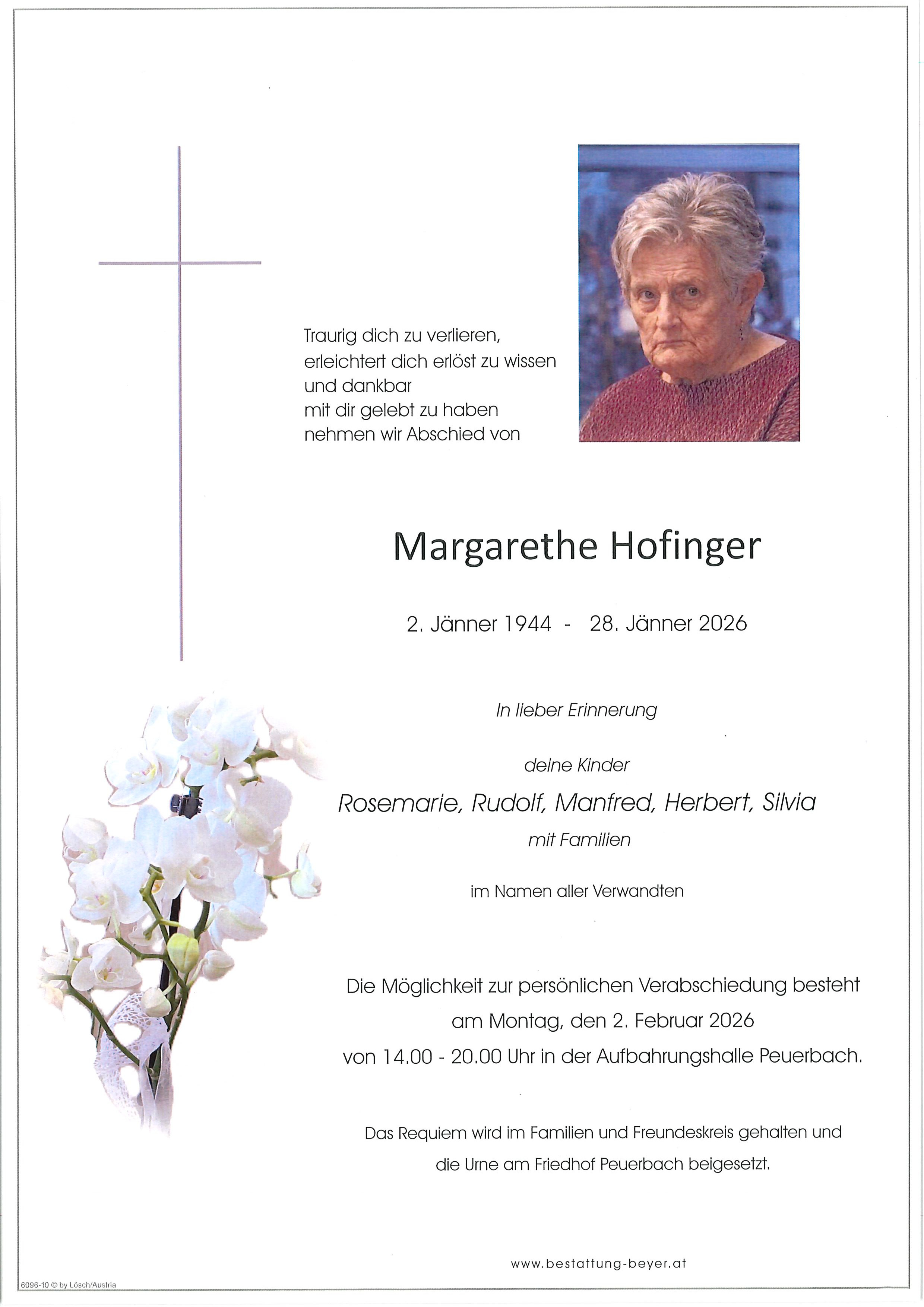 Traueranzeige von Margarethe Hofinger