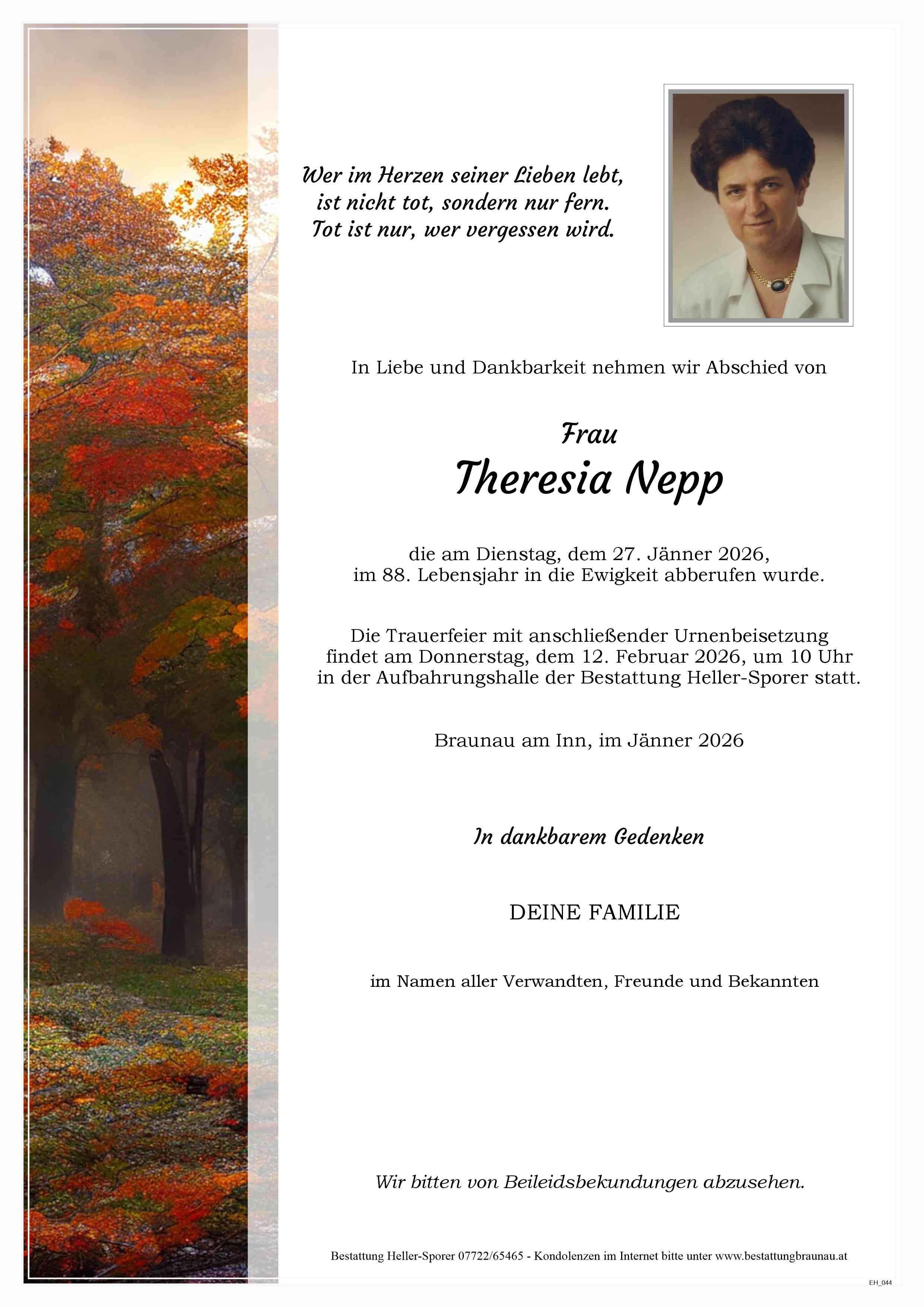 Traueranzeige von Theresia Nepp