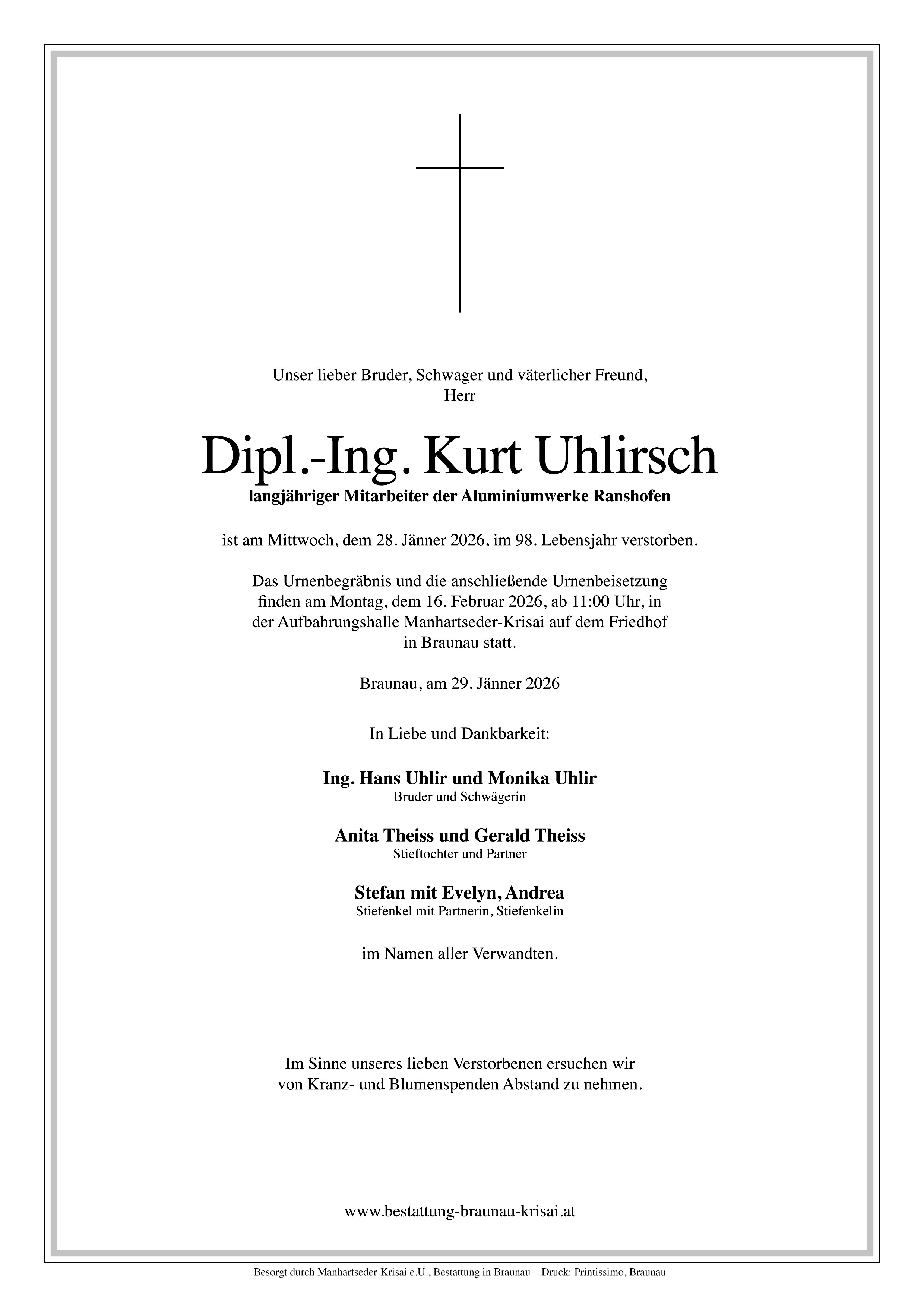 Traueranzeige von Kurt Uhlirsch