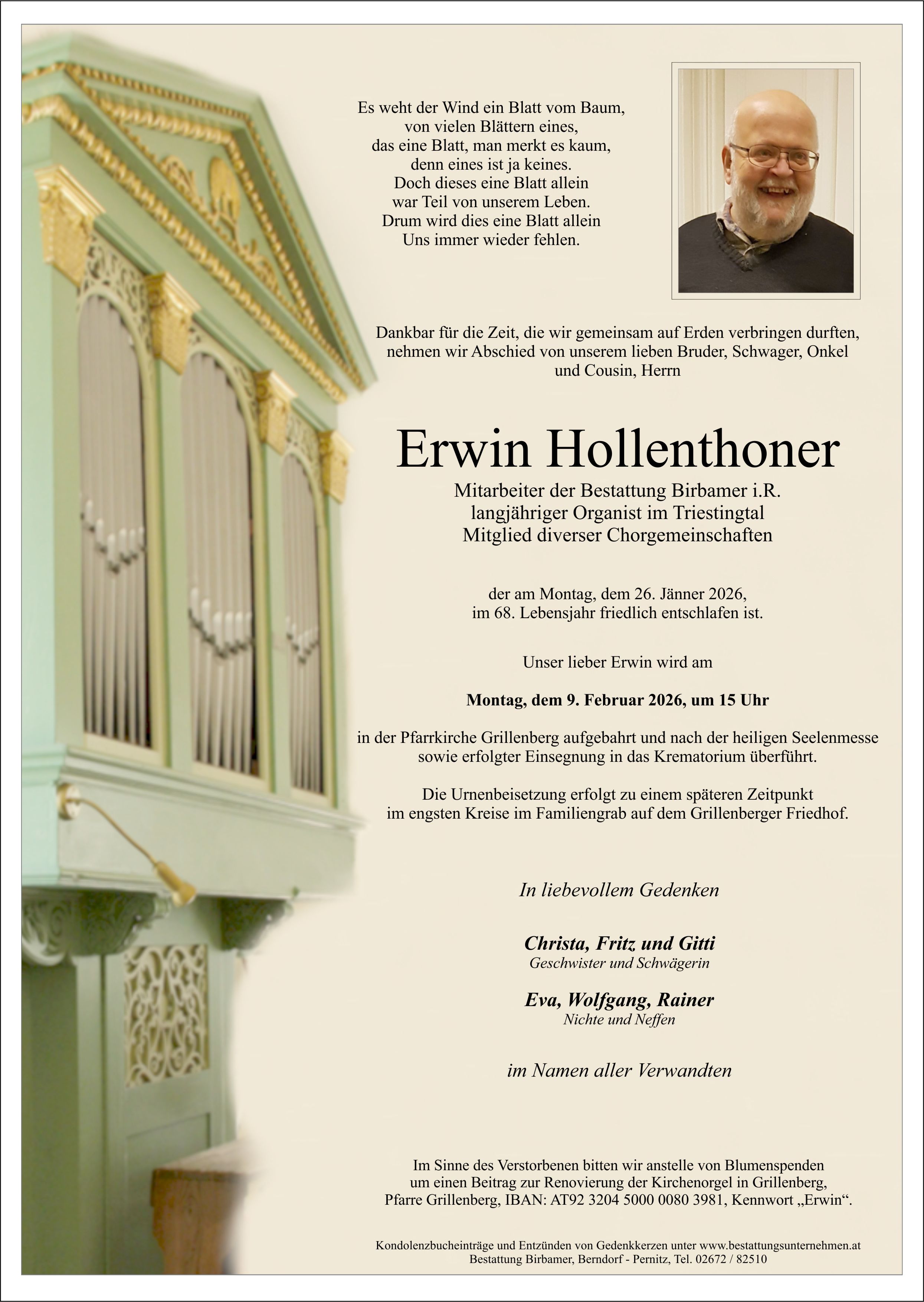 Traueranzeige von Erwin Hollenthoner