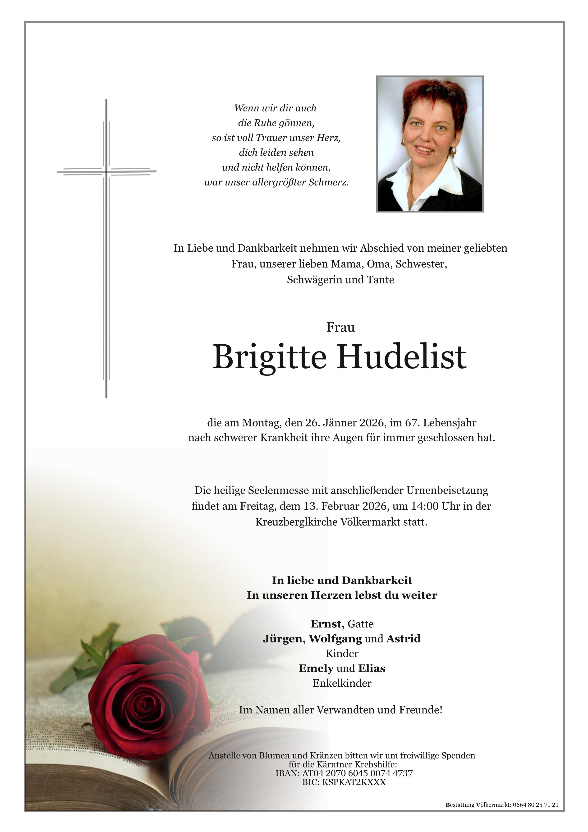 Traueranzeige von Brigitte Hudelist