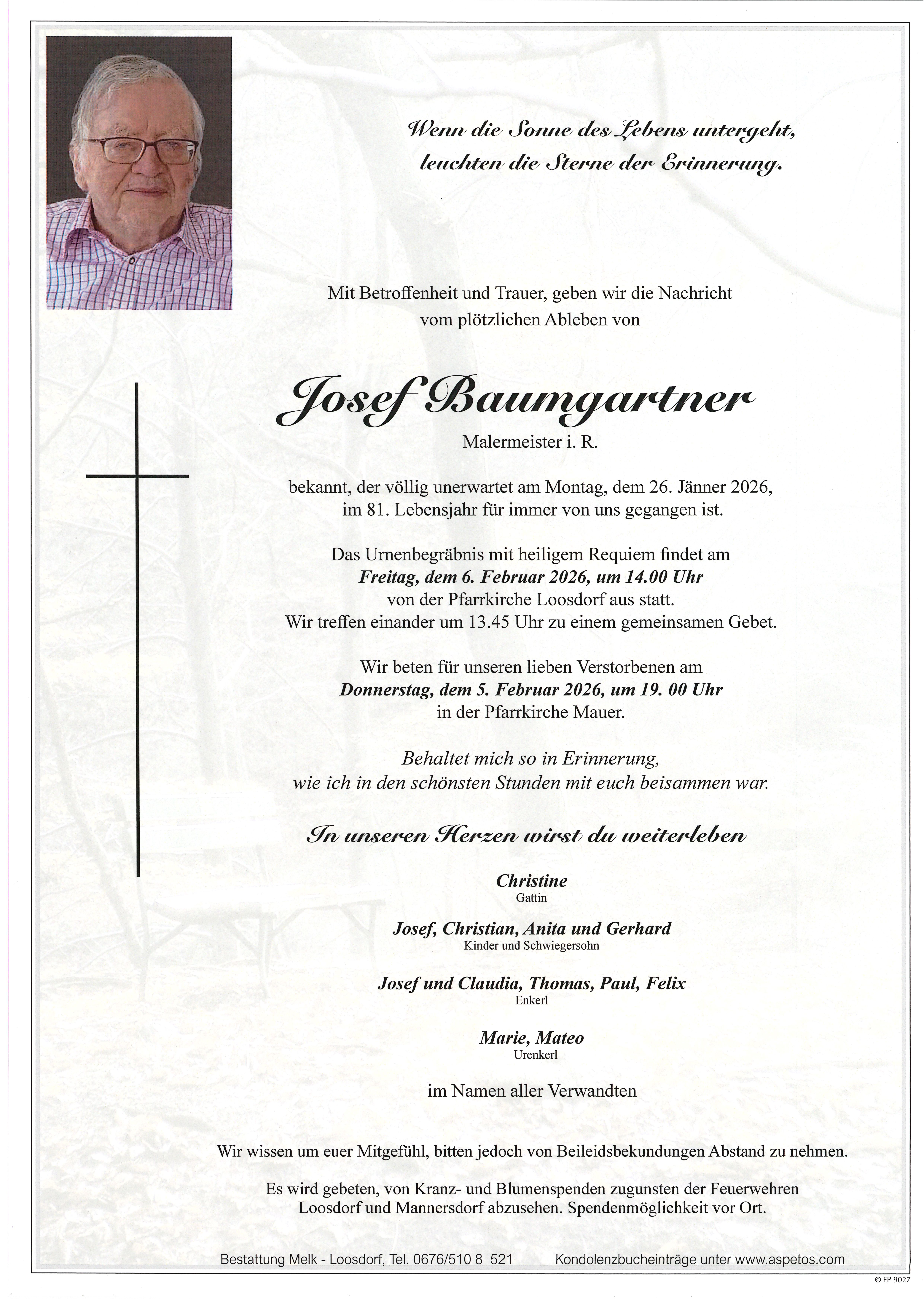 Traueranzeige von Josef Baumgartner