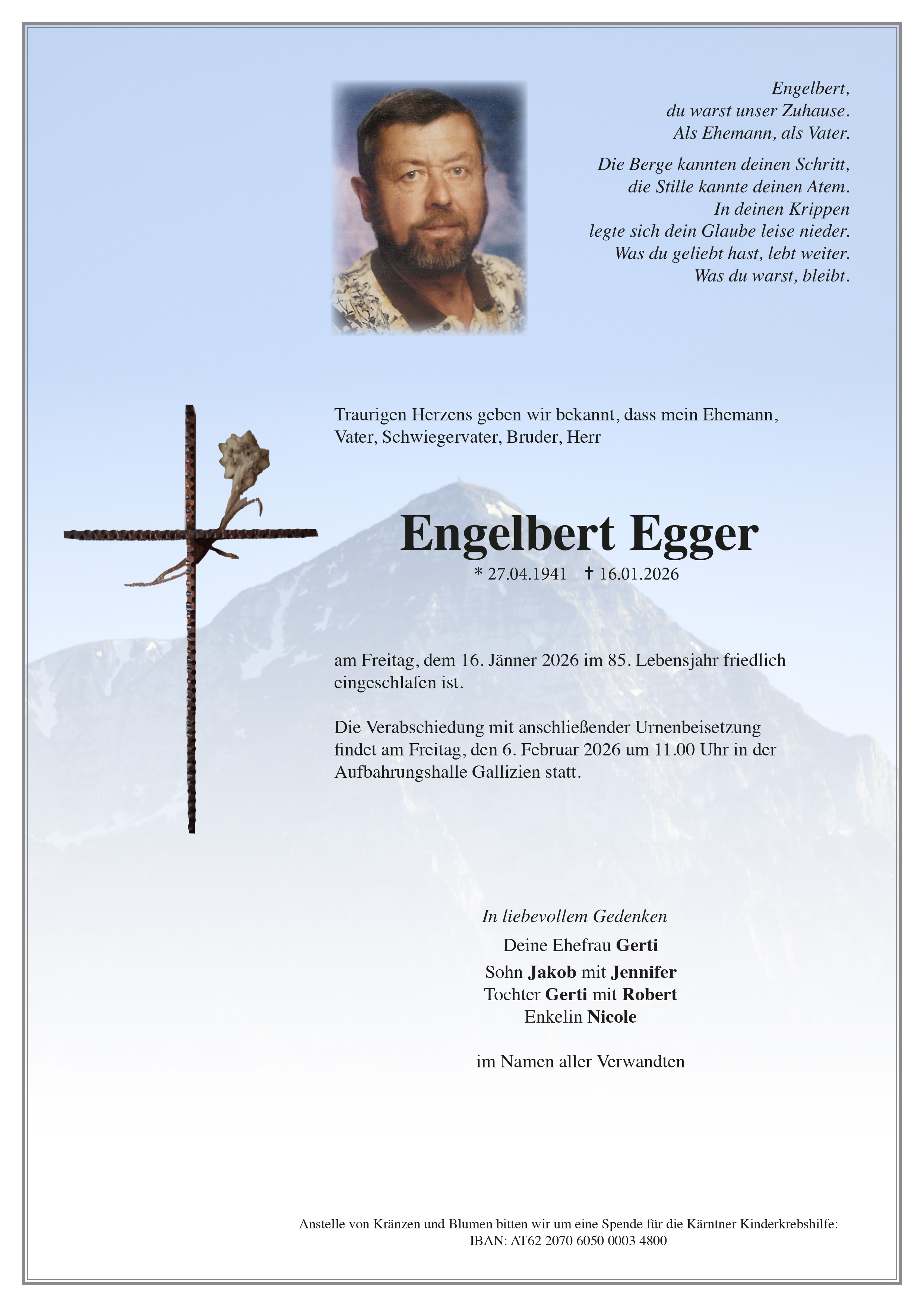 Traueranzeige von Engelbert Egger