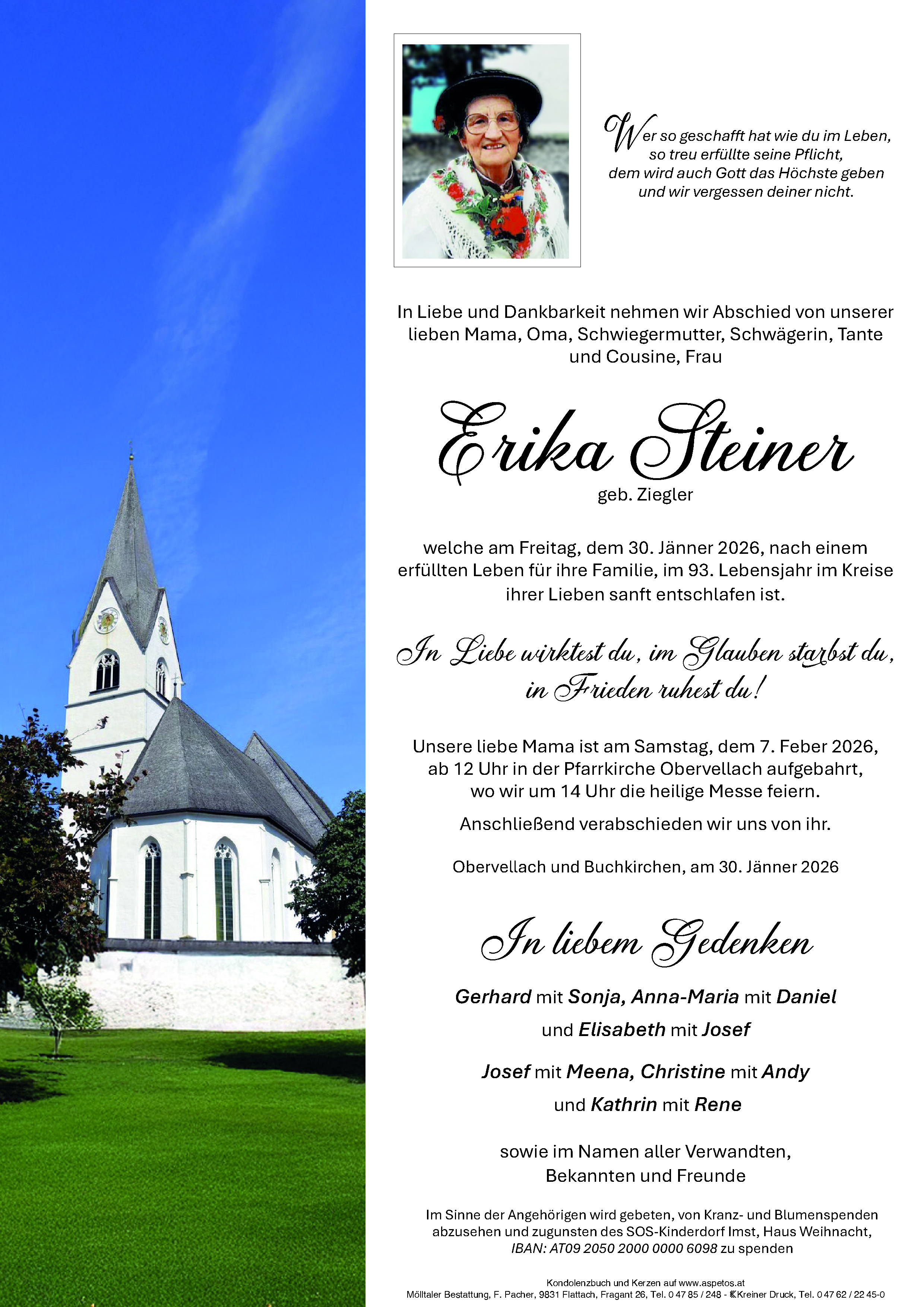 Traueranzeige von Erika Steiner