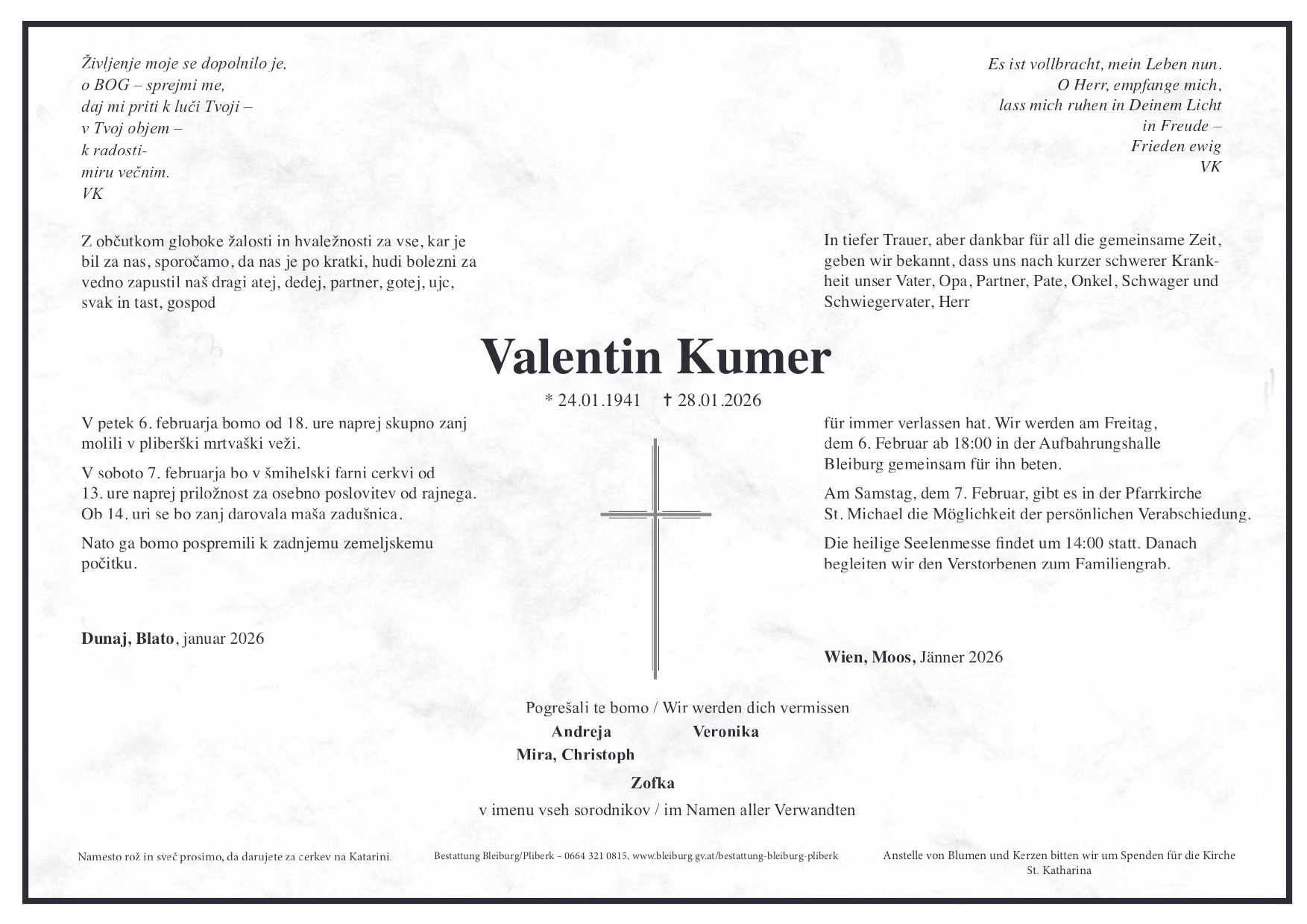 Traueranzeige von Valentin Kumer