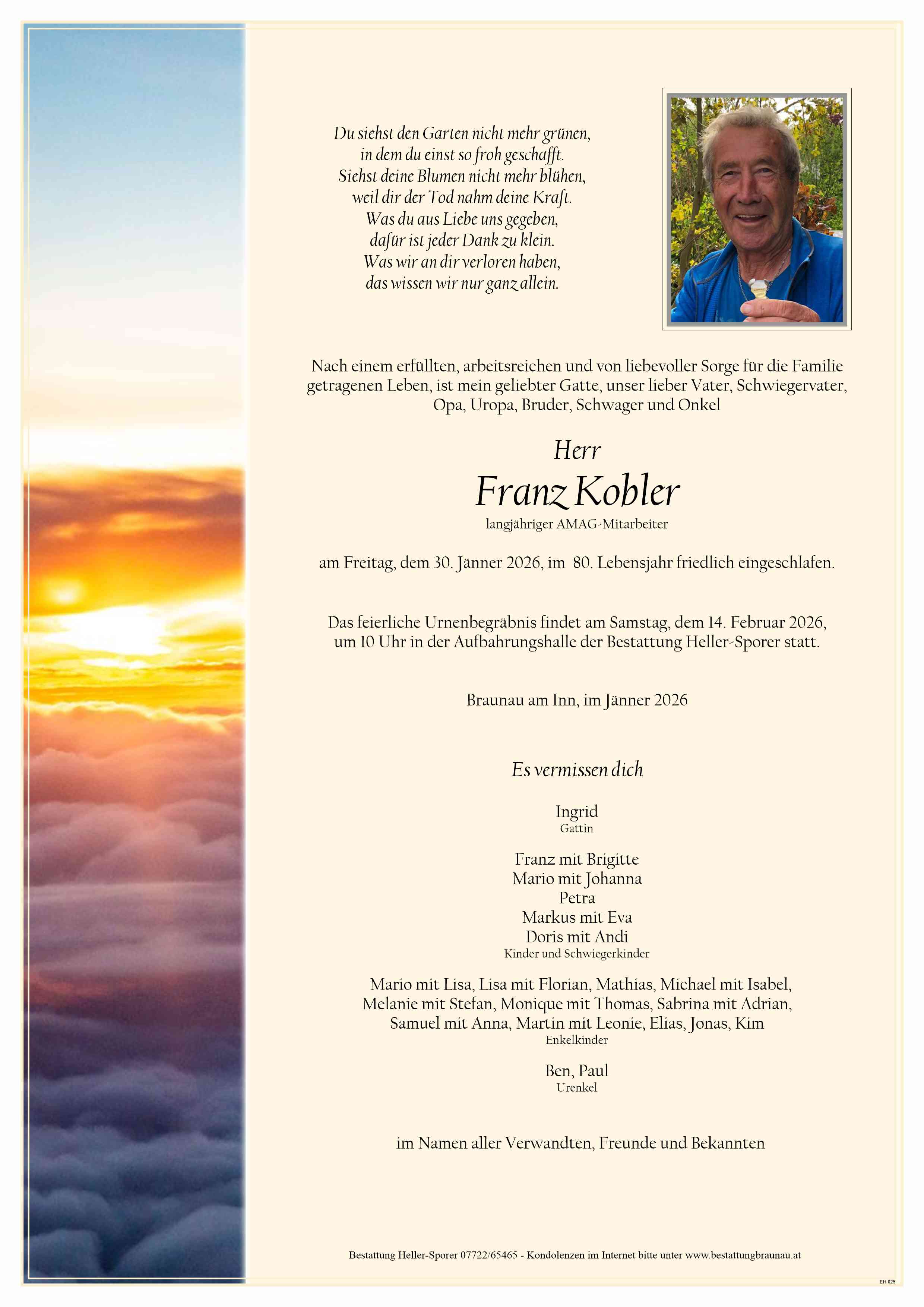 Traueranzeige von Franz Kobler