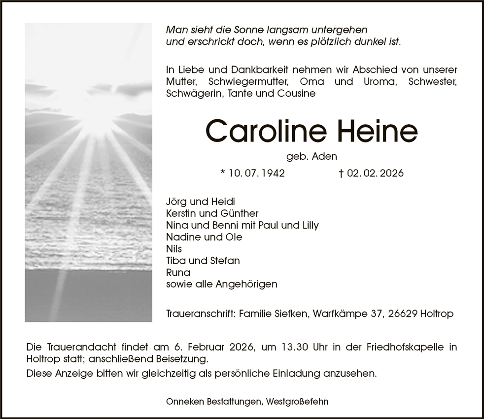 Traueranzeige von Caroline Heine