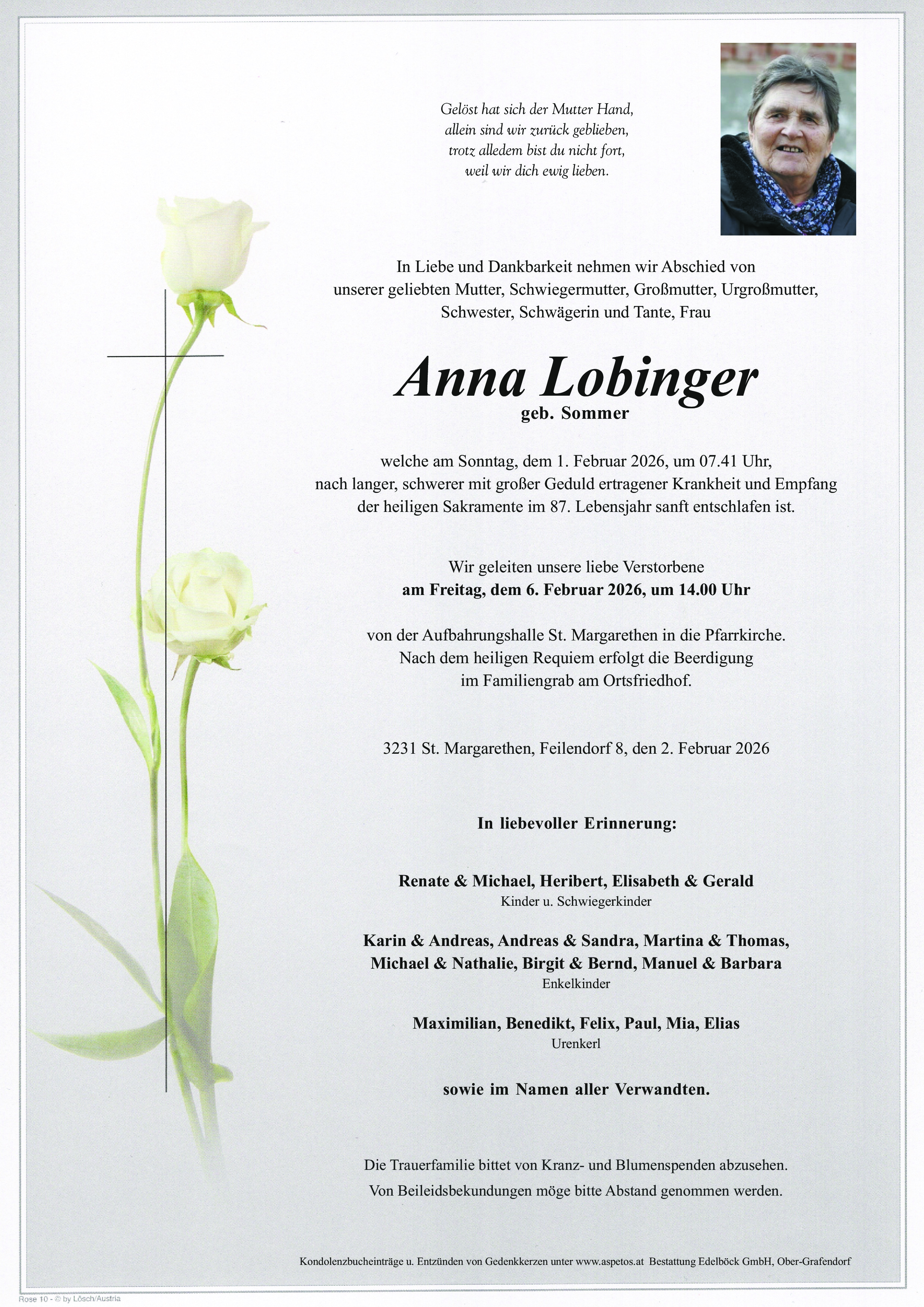 Traueranzeige von Anna Lobinger