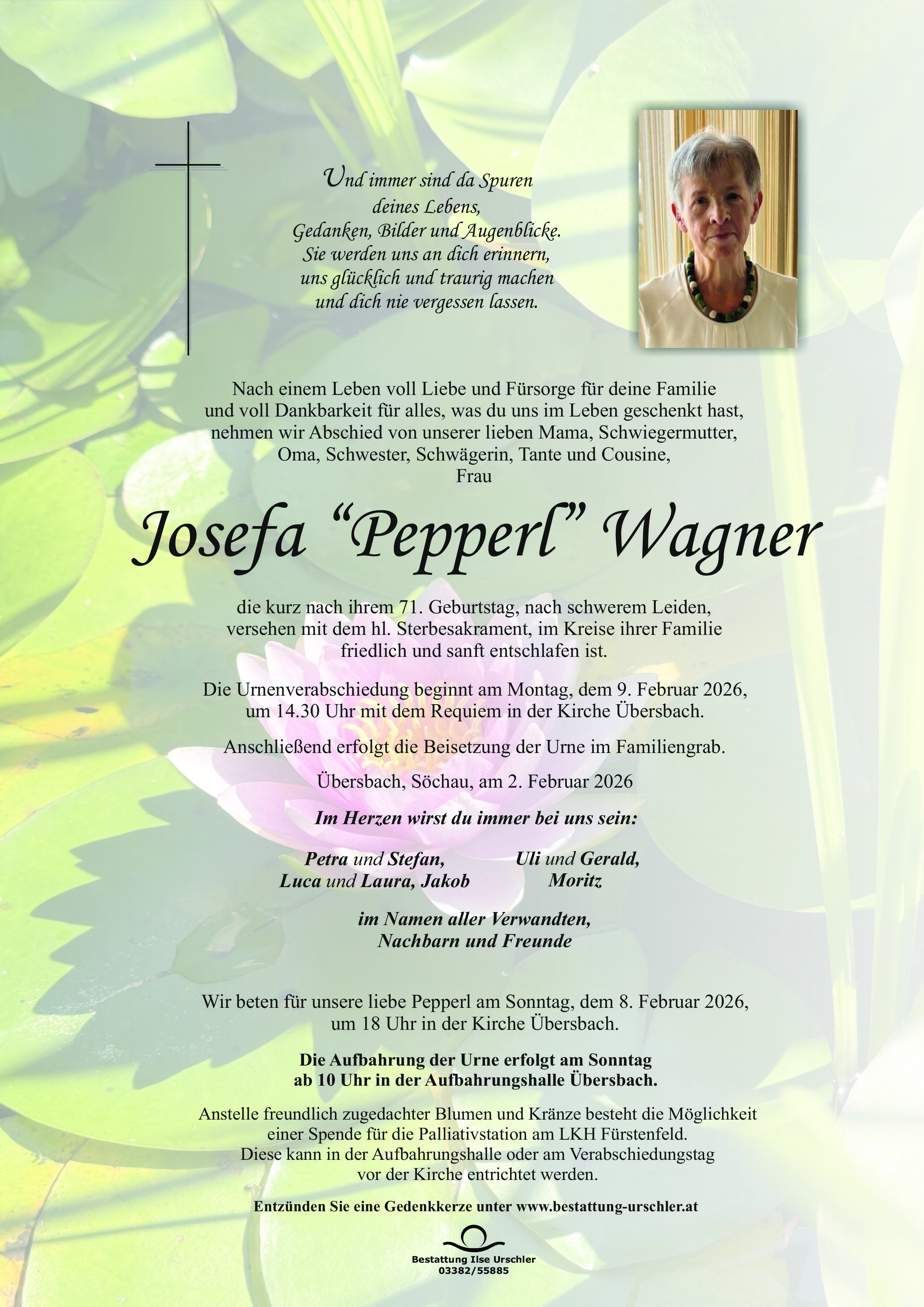 Traueranzeige von Josefa Wagner