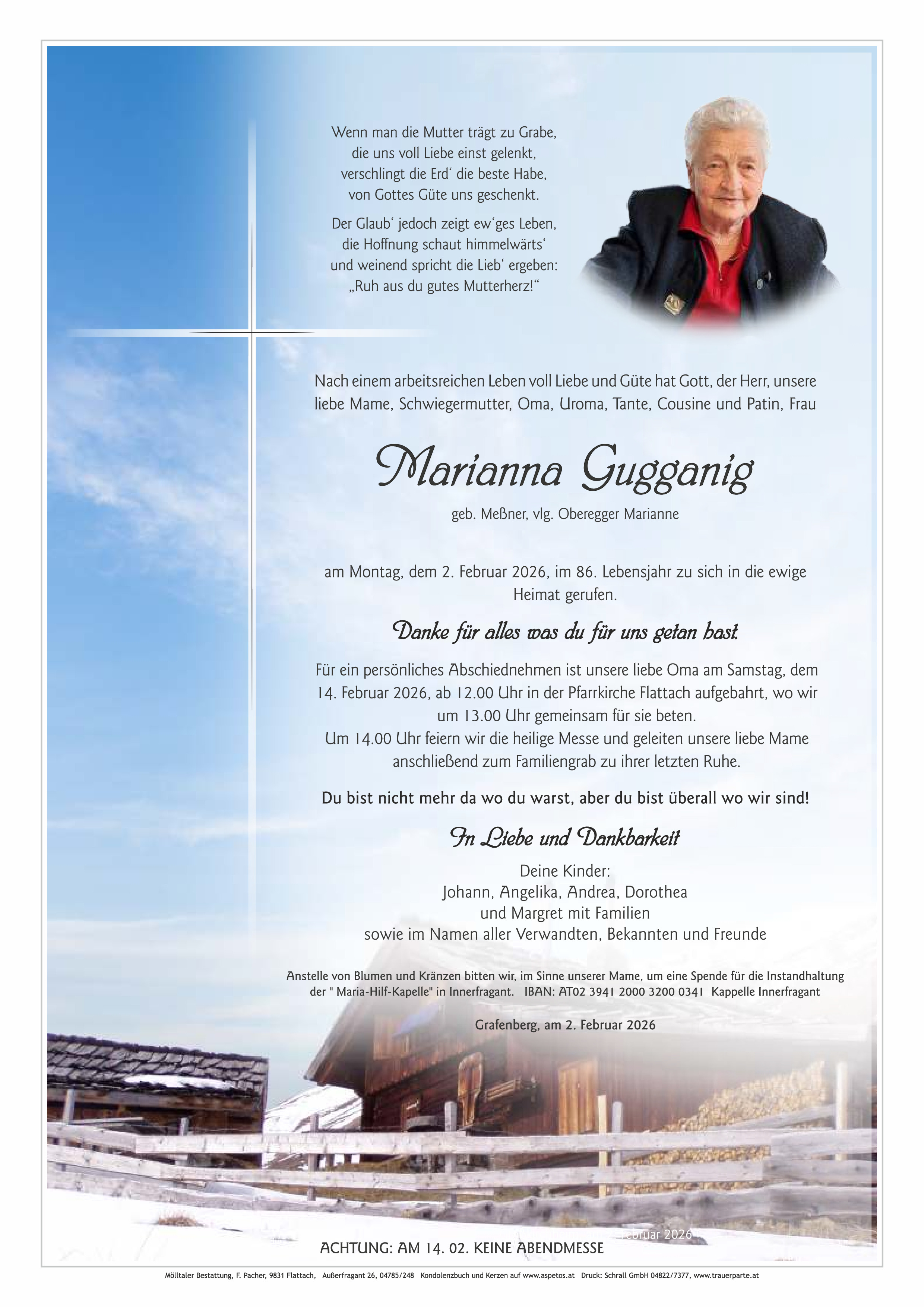 Traueranzeige von Marianna Gugganig