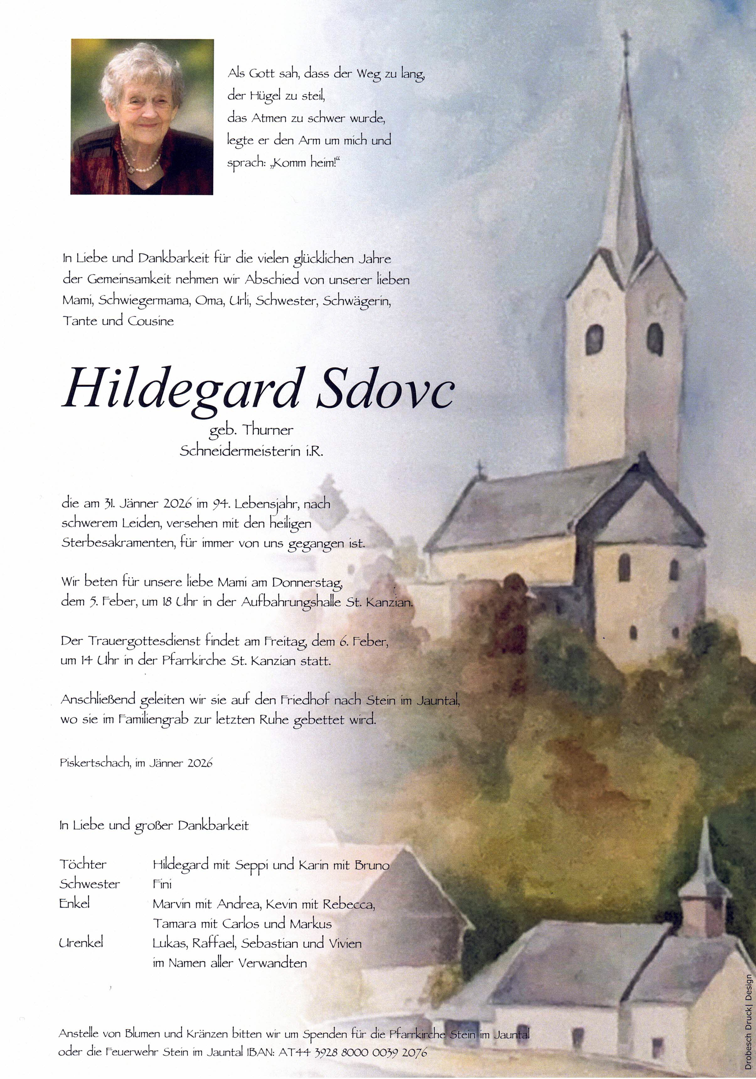 Traueranzeige von Hildegard Sdovc