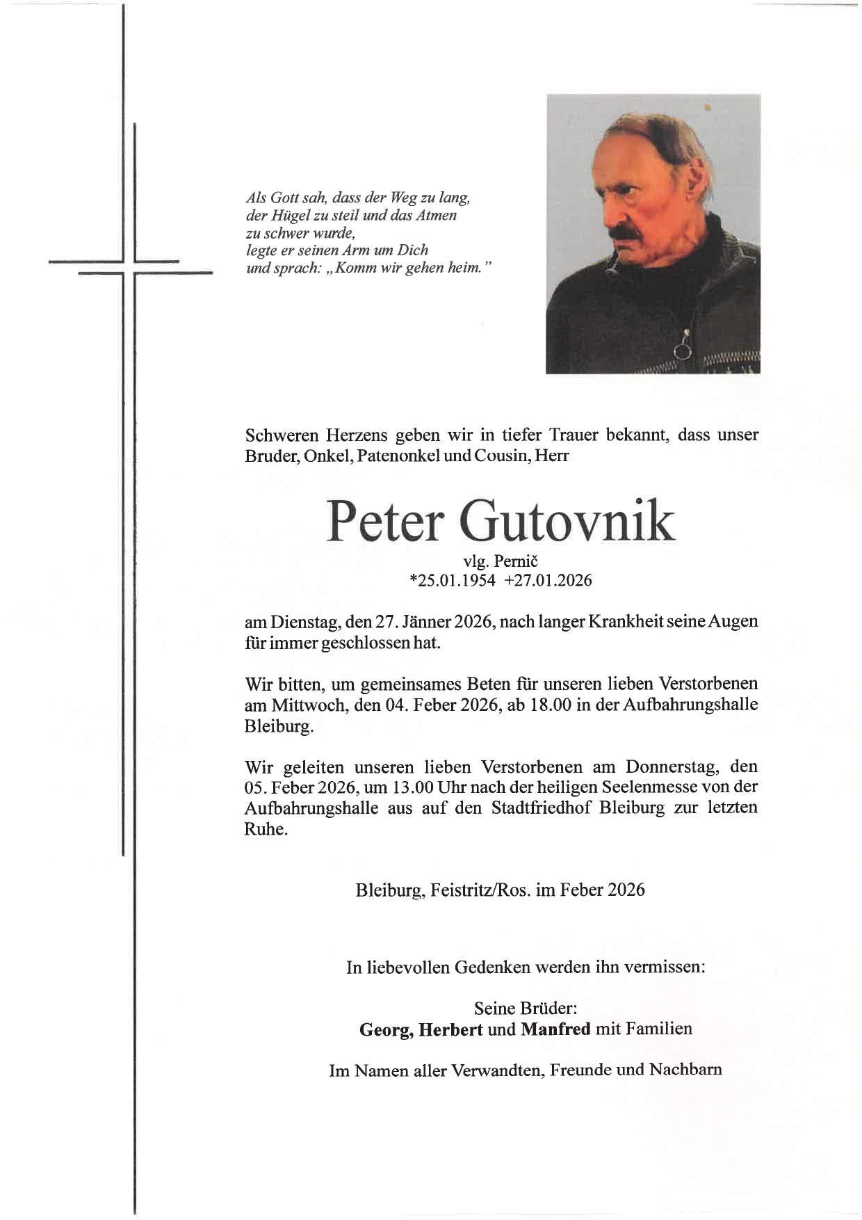 Traueranzeige von Peter Gutovnik