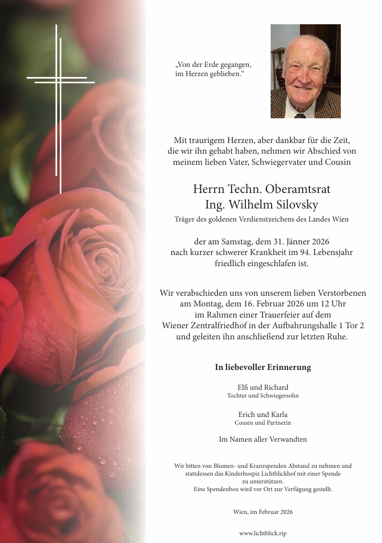 Traueranzeige von Techn. Oberamtsrat Ing. Wilhelm Silovsky