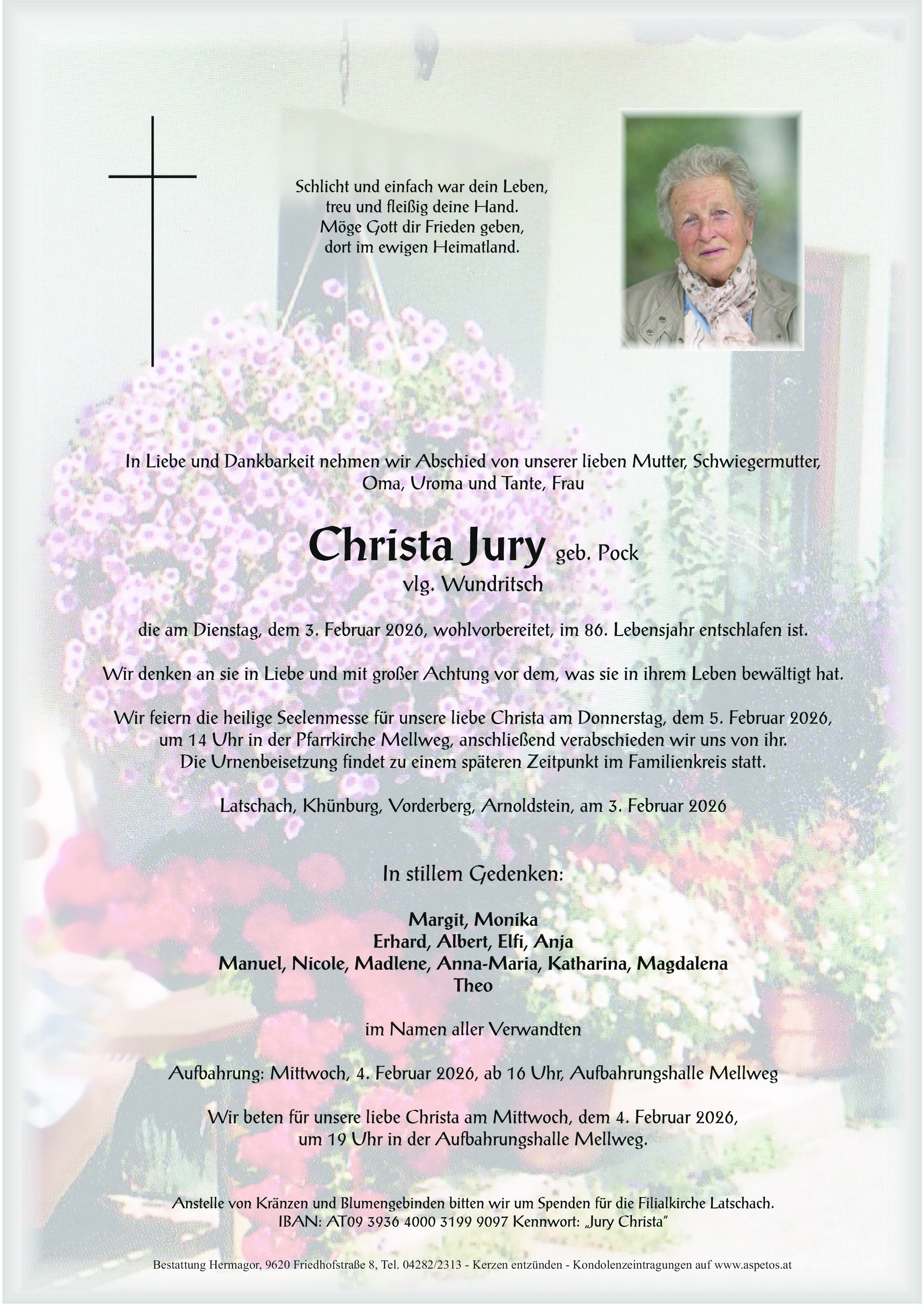 Traueranzeige von Christa Jury