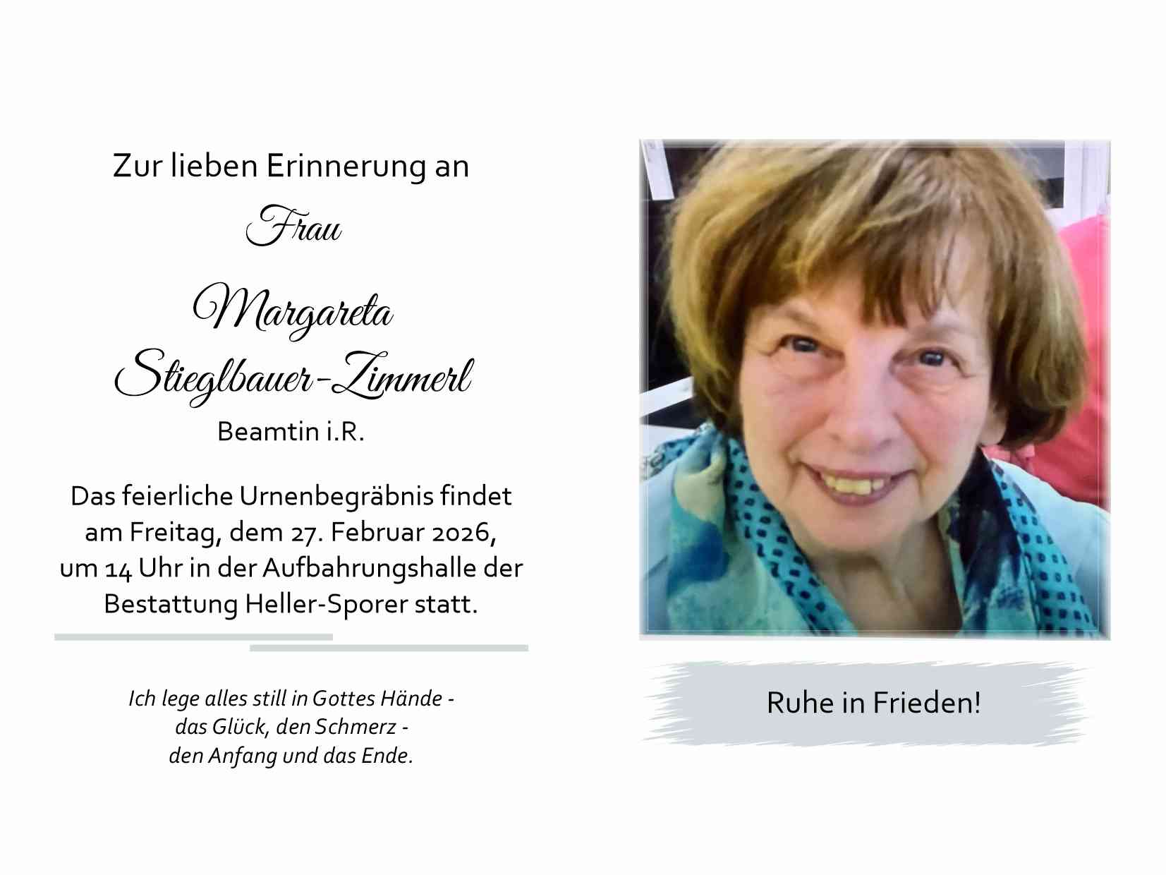 Traueranzeige von Margareta Stieglbauer-Zimmerl