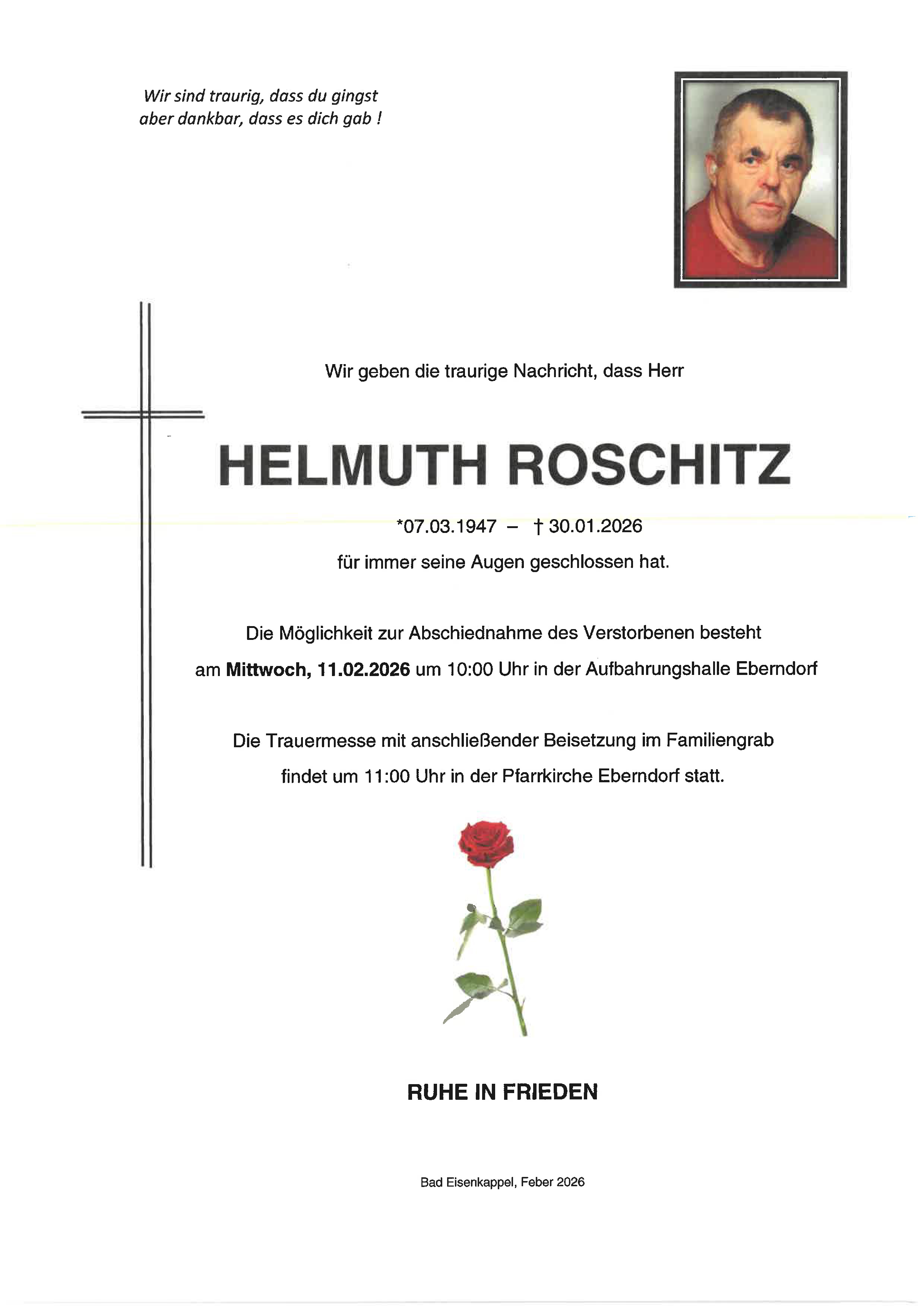 Traueranzeige von Helmuth Roschitz