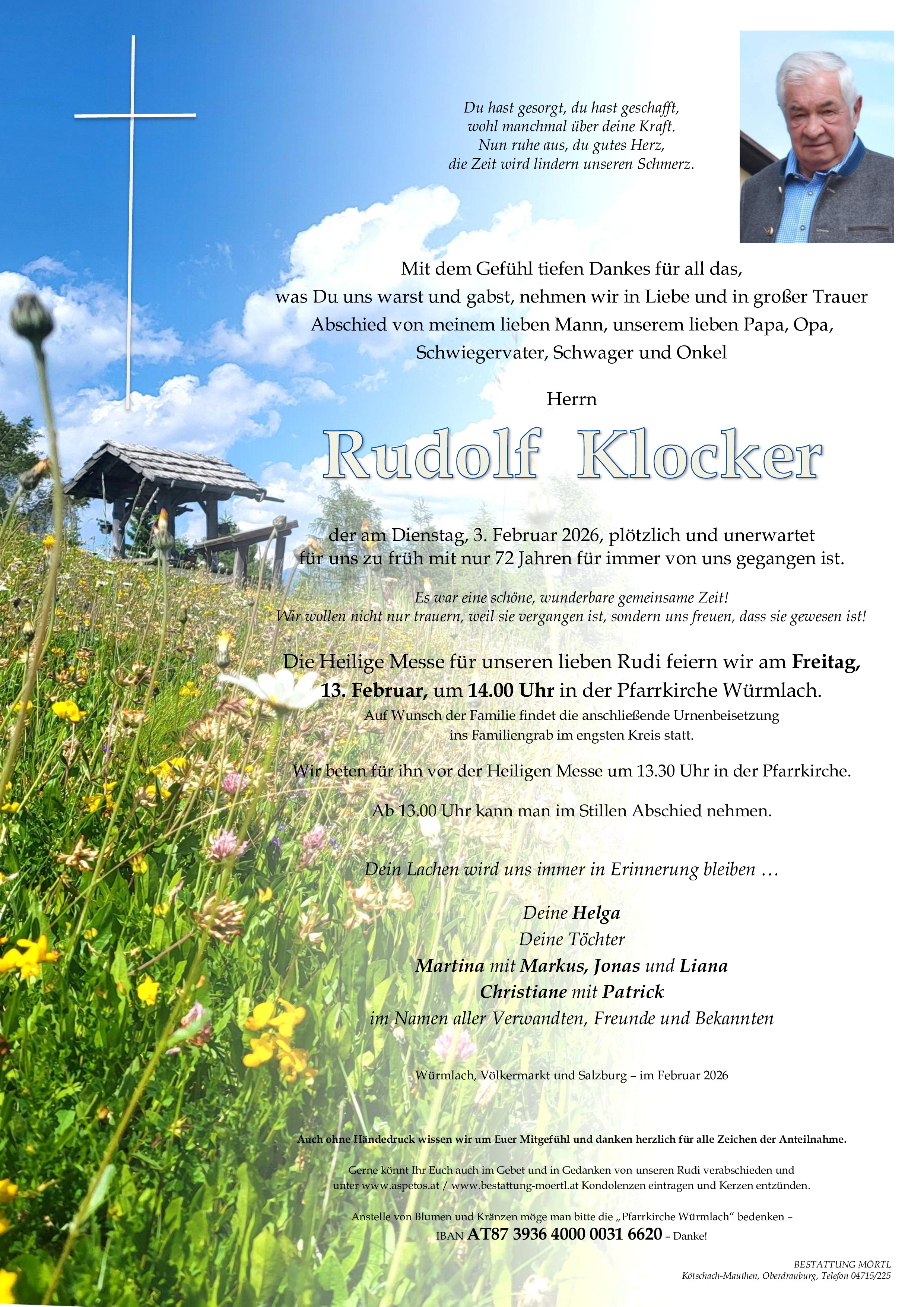 Traueranzeige von Rudolf Klocker