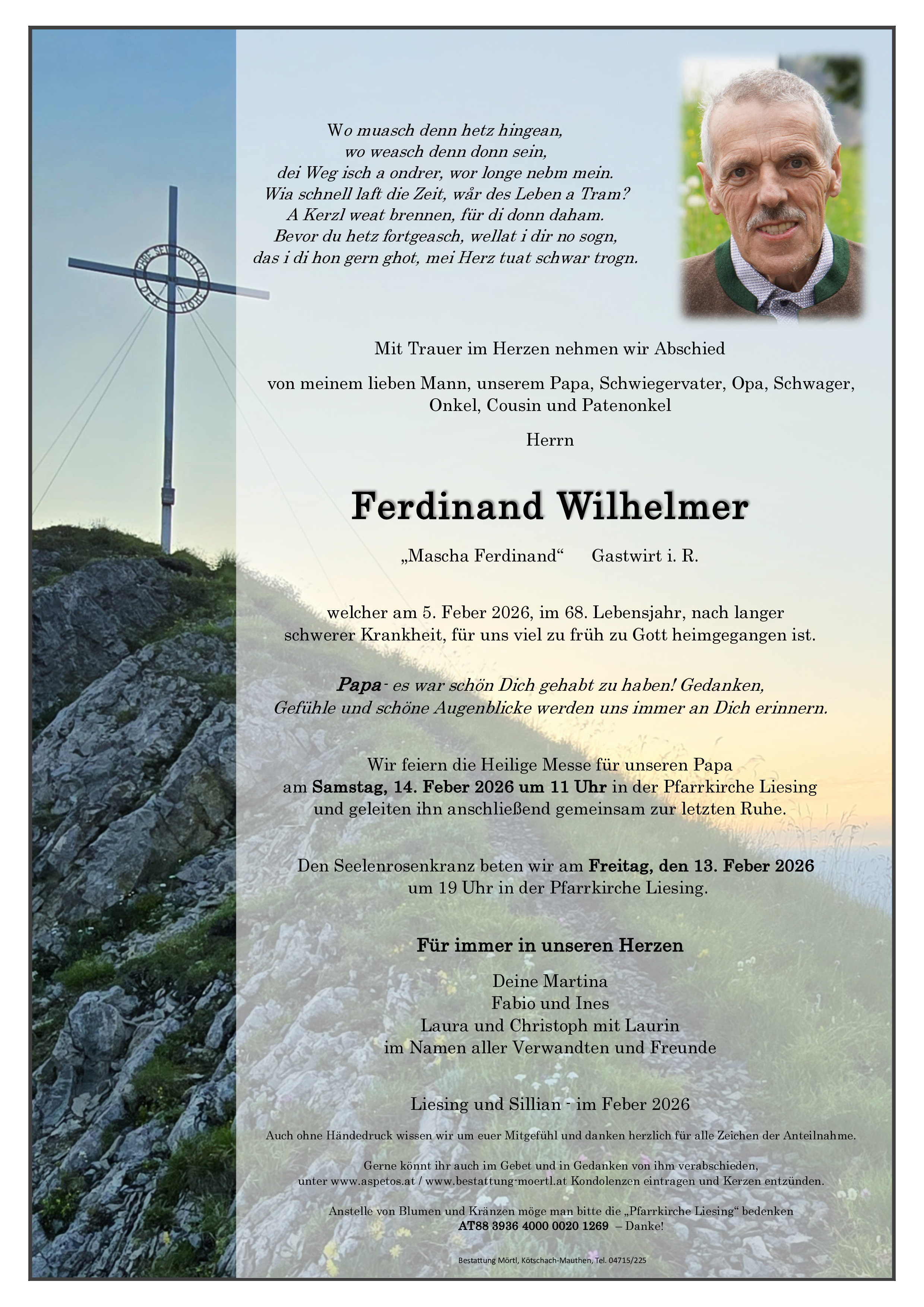 Traueranzeige von Ferdinand Wilhelmer