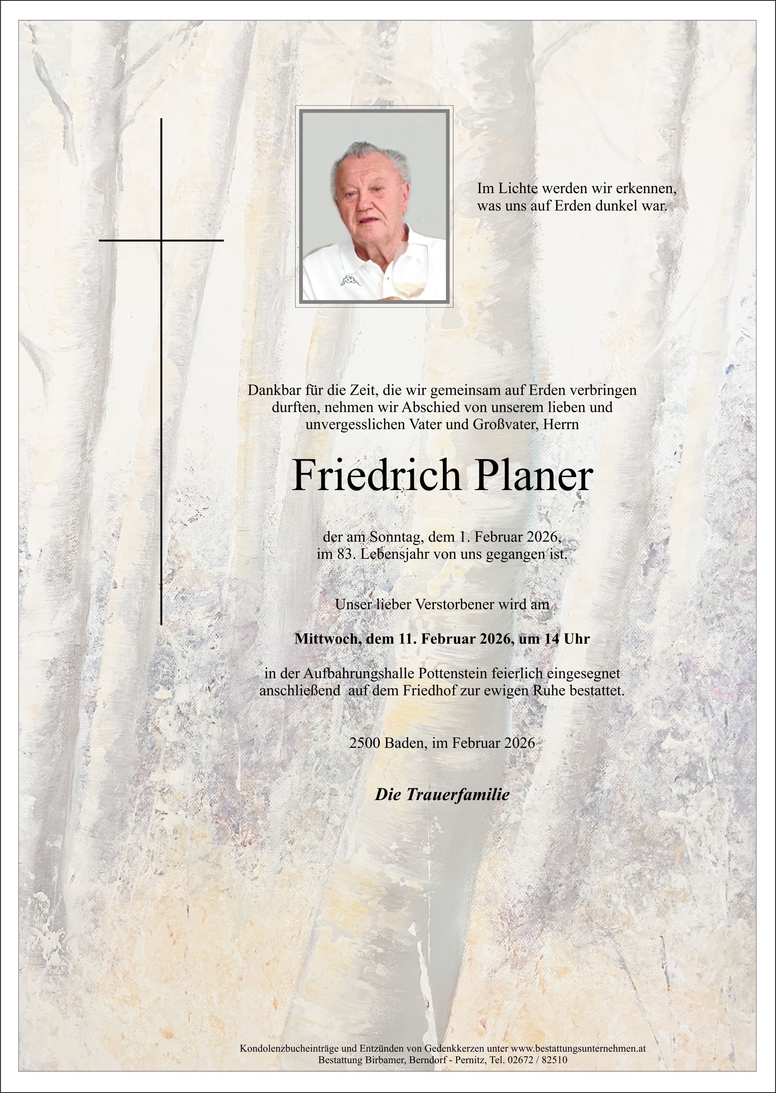 Traueranzeige von Friedrich Planer