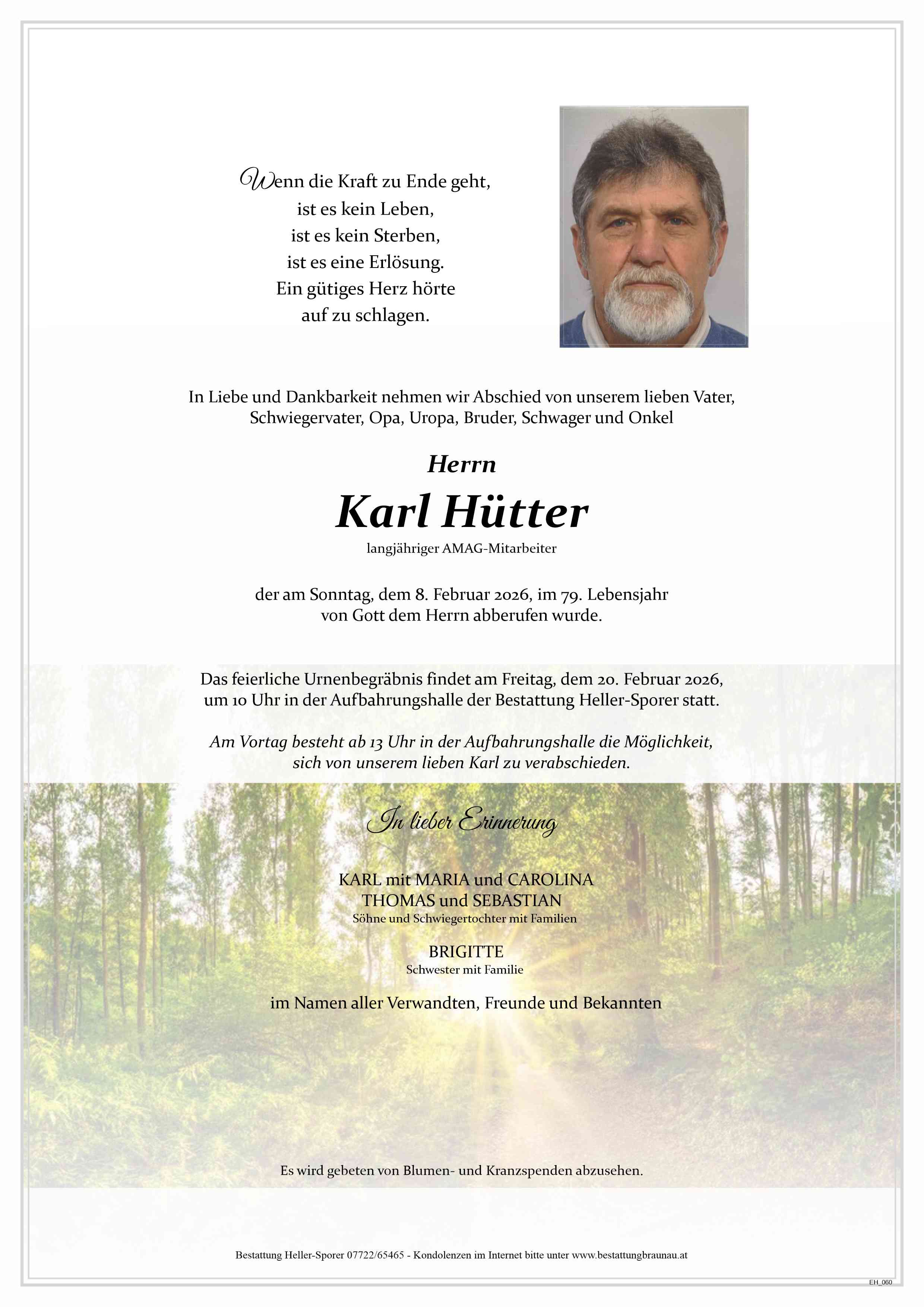 Traueranzeige von Karl Hütter