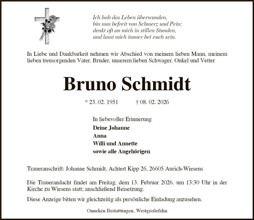 Traueranzeige von Bruno Schmidt